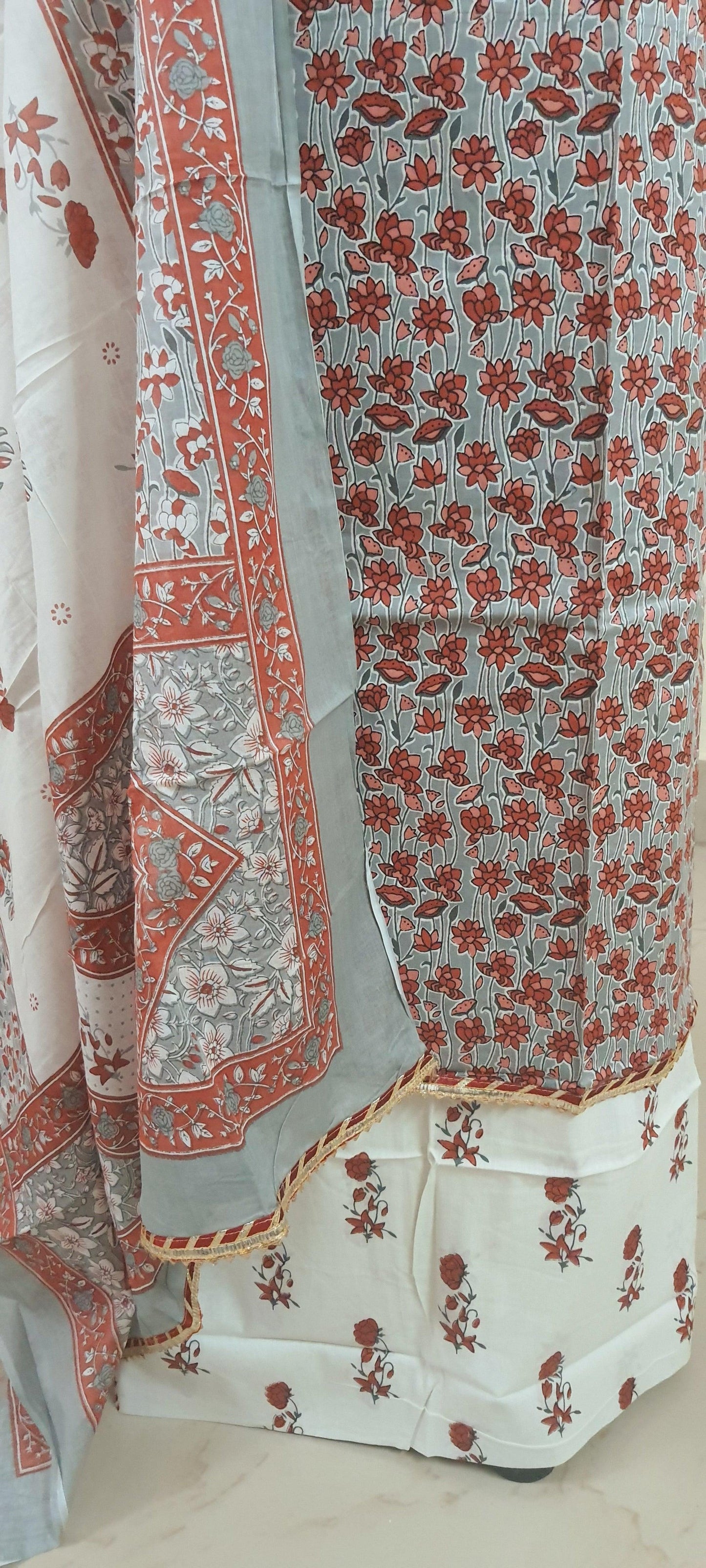 Jaipuri Cotton Printed Suit with Gotta Patti work EV27 - Ethnic's By Anvi Creations