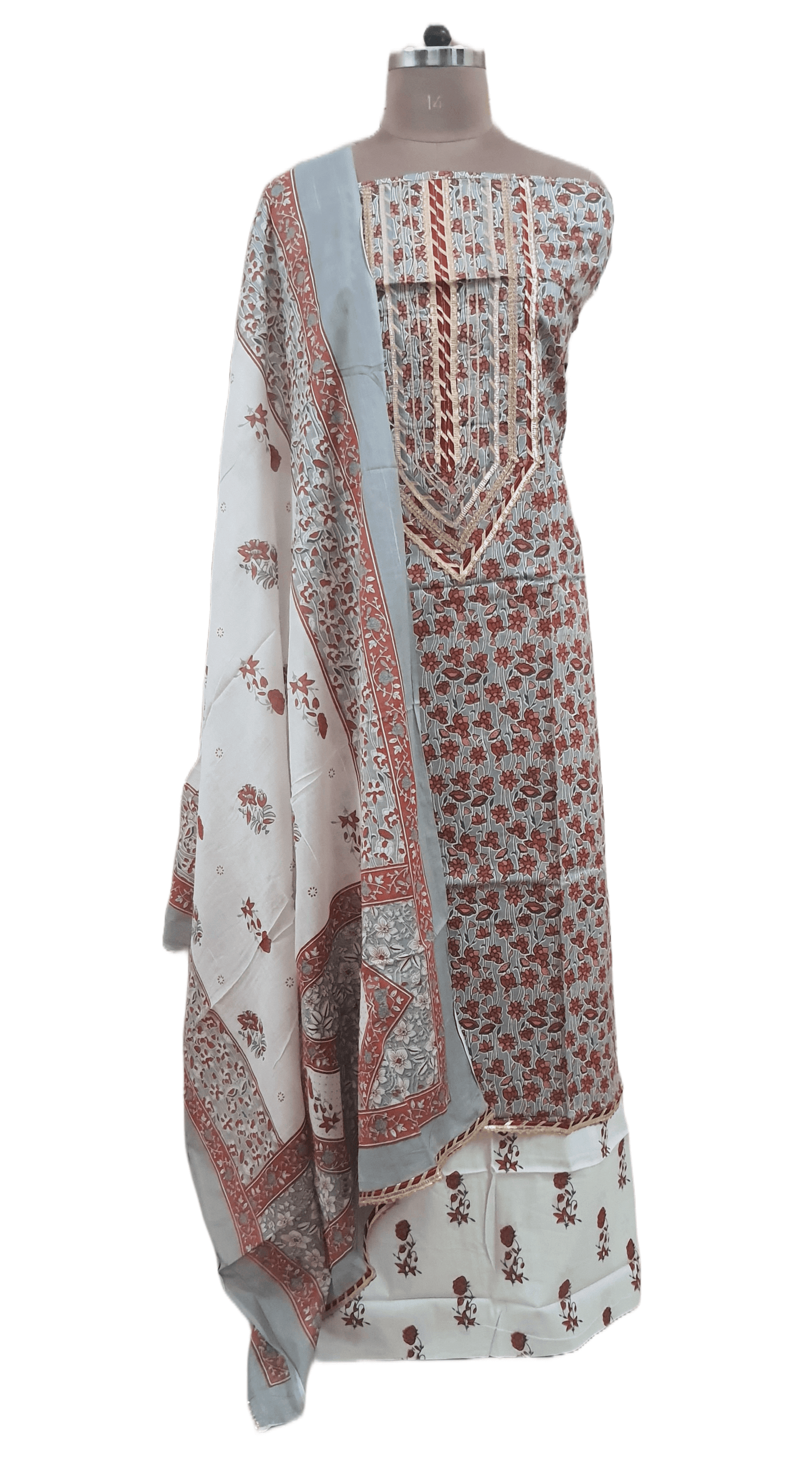 Jaipuri Cotton Printed Suit with Gotta Patti work EV27 - Ethnic's By Anvi Creations