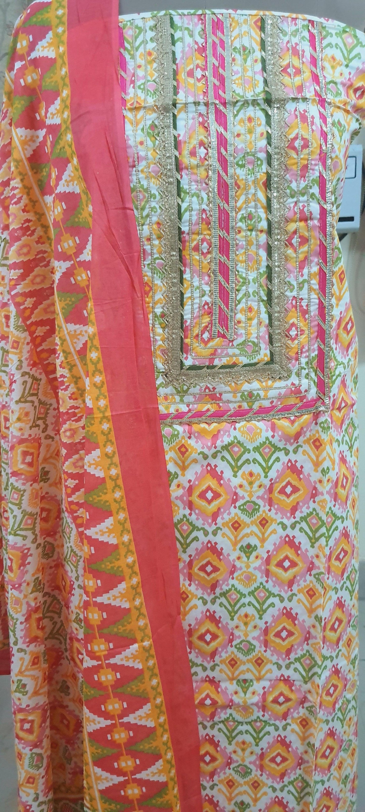 Jaipuri Cotton Printed Suit with Gotta Patti work EV11 - Ethnic's By Anvi Creations