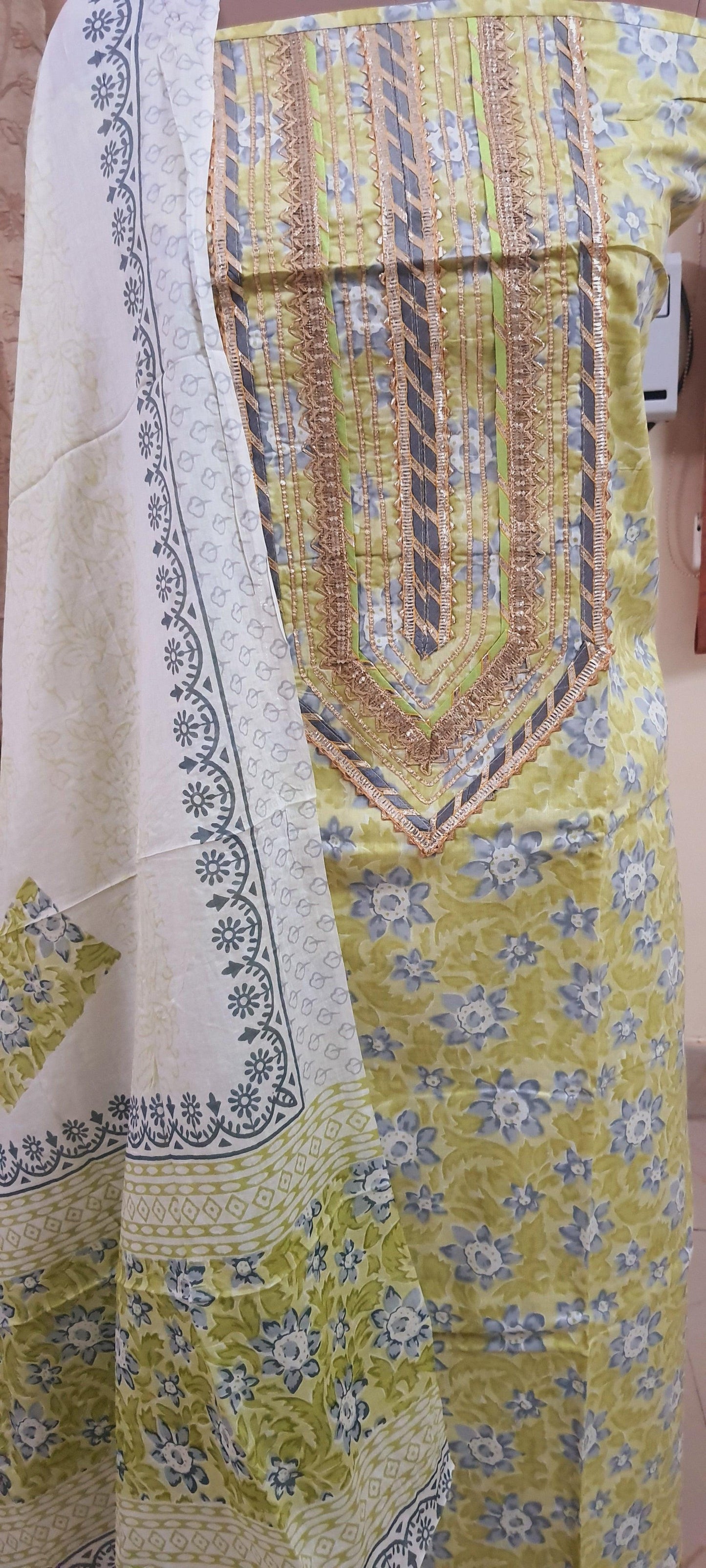 Jaipuri Cotton Printed Suit with Gotta Patti work EV13 - Ethnic's By Anvi Creations