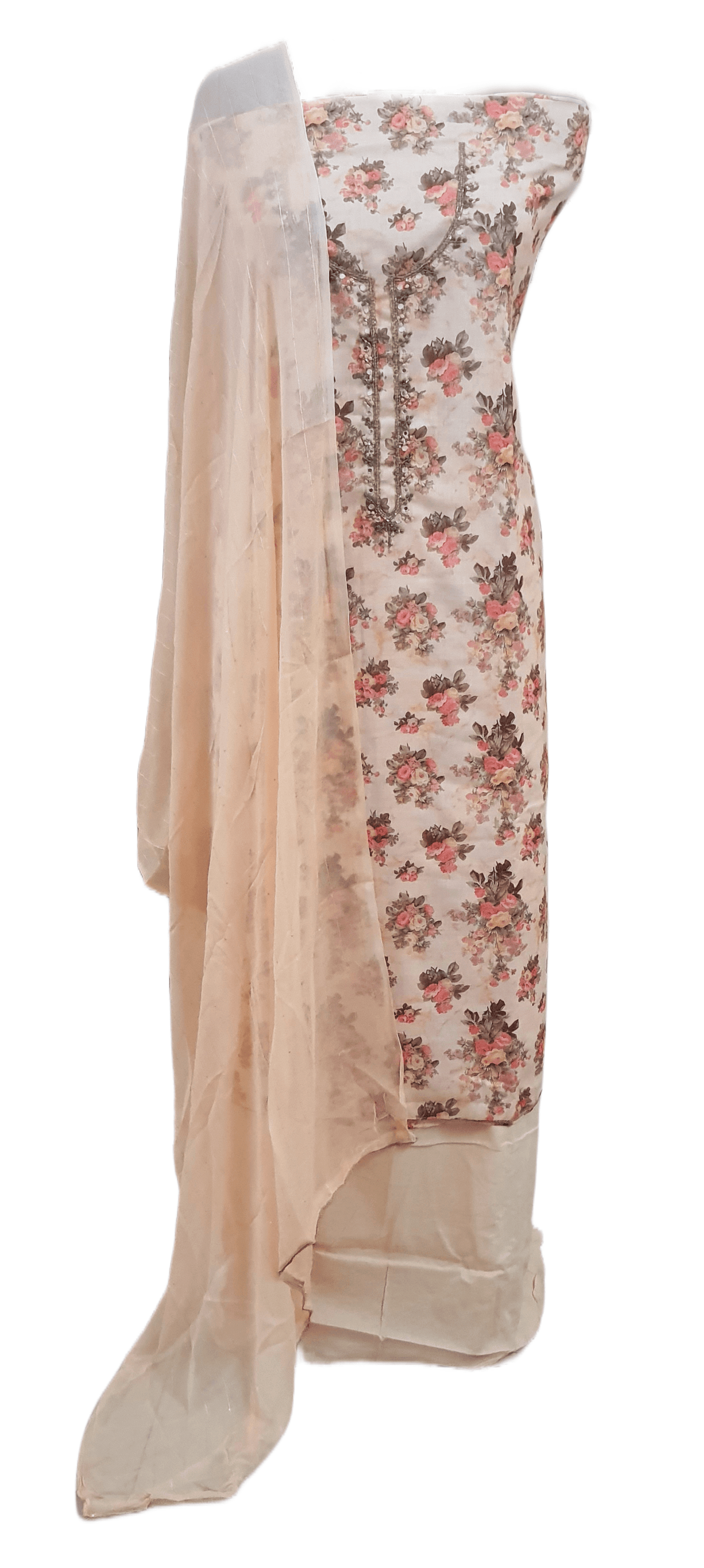 Peach Floral Printed Linen Cotton Suit EV14 - Ethnic's By Anvi Creations