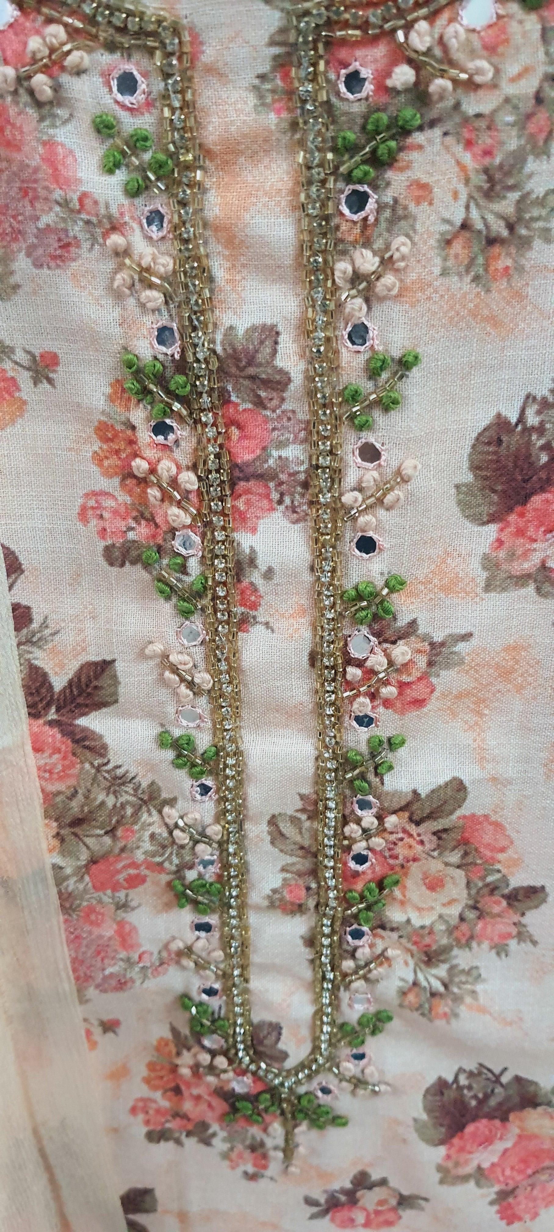 Peach Floral Printed Linen Cotton Suit EV14 - Ethnic's By Anvi Creations