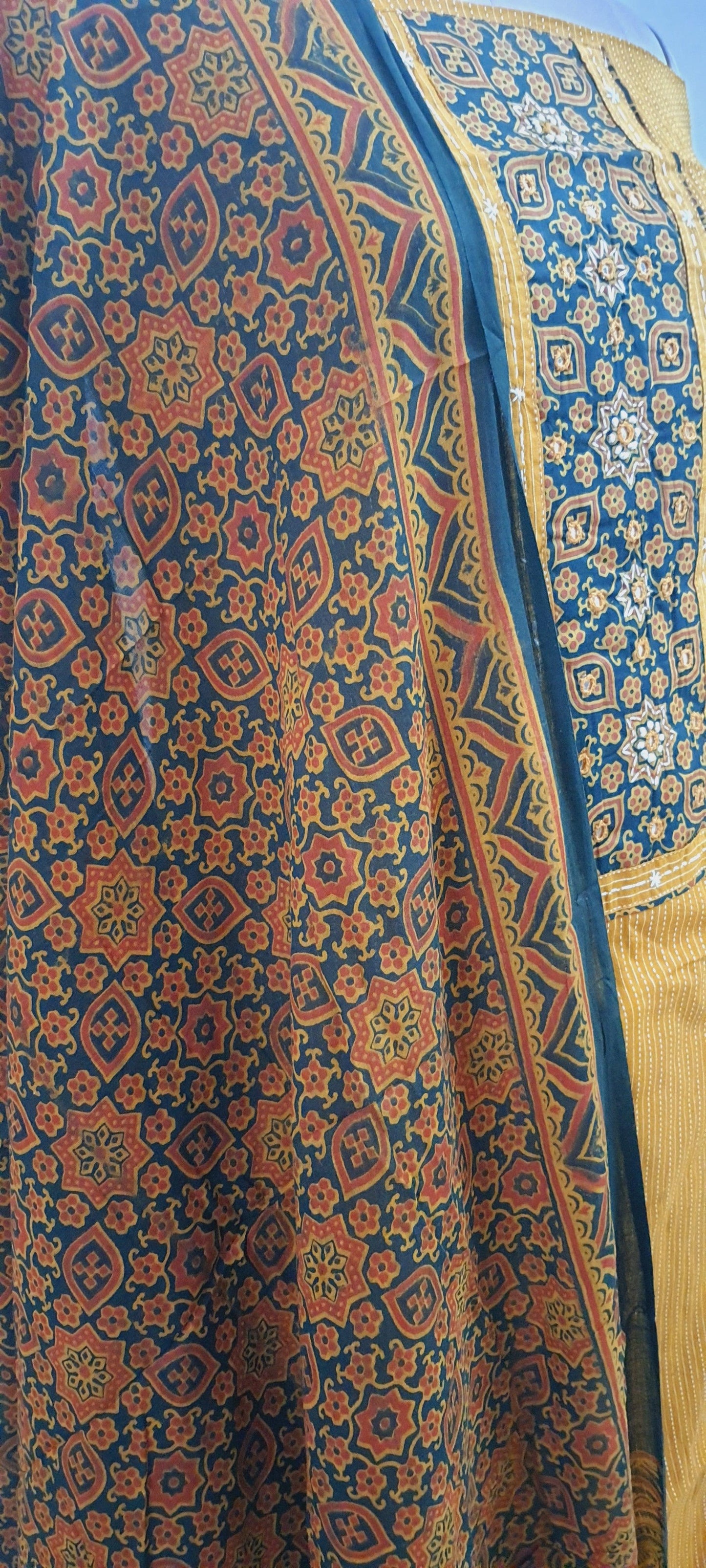 Cotton Kantha Kurta with Ajrakh Dupatta Suit EV20 - Ethnic's By Anvi Creations