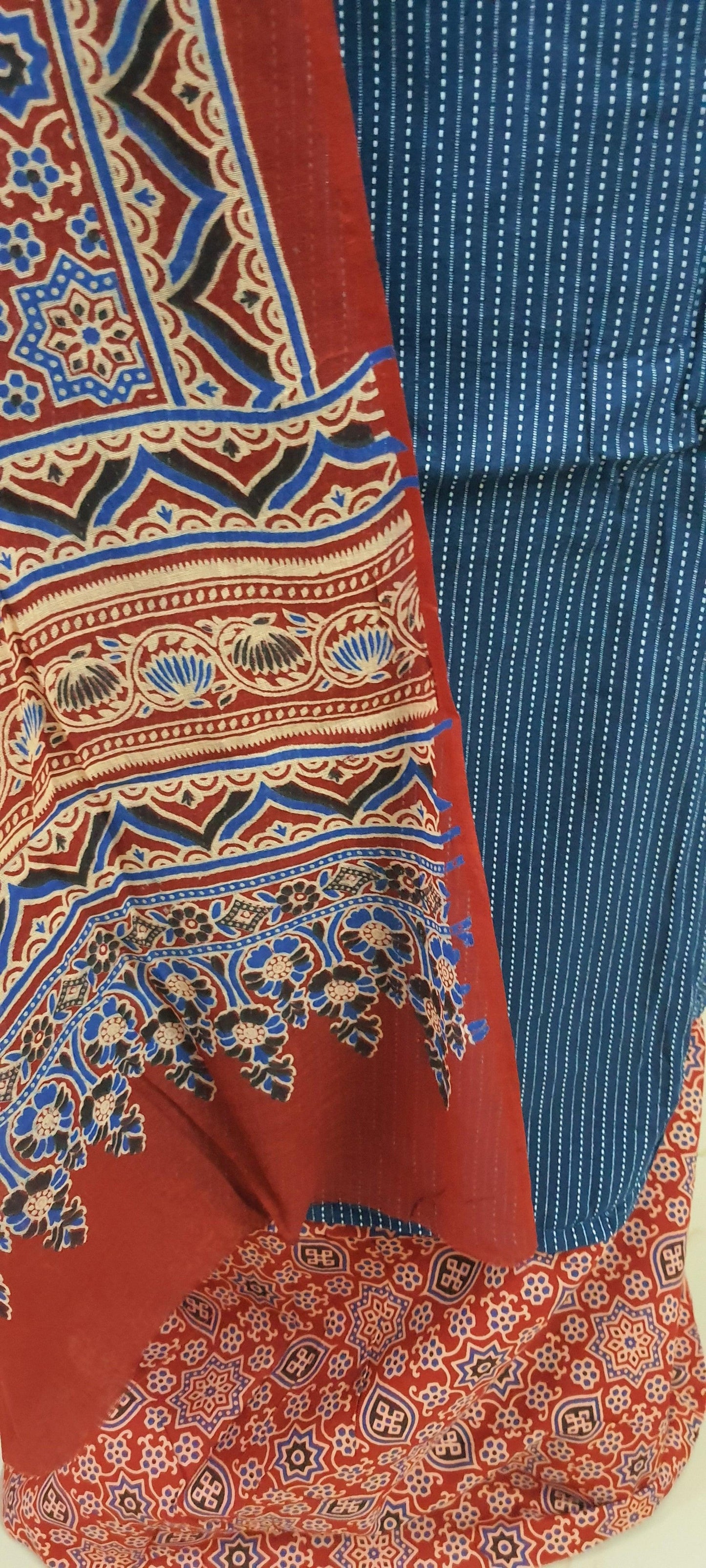Cotton Kantha Kurta with Ajrakh Dupatta Suit EV22 - Ethnic's By Anvi Creations