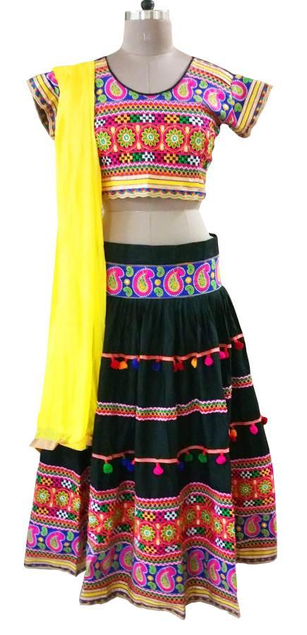 Black Garba Cotton Chaniya Choli 3 Piece Lehenga Kutchi Work GB11 - Ethnic's By Anvi Creations