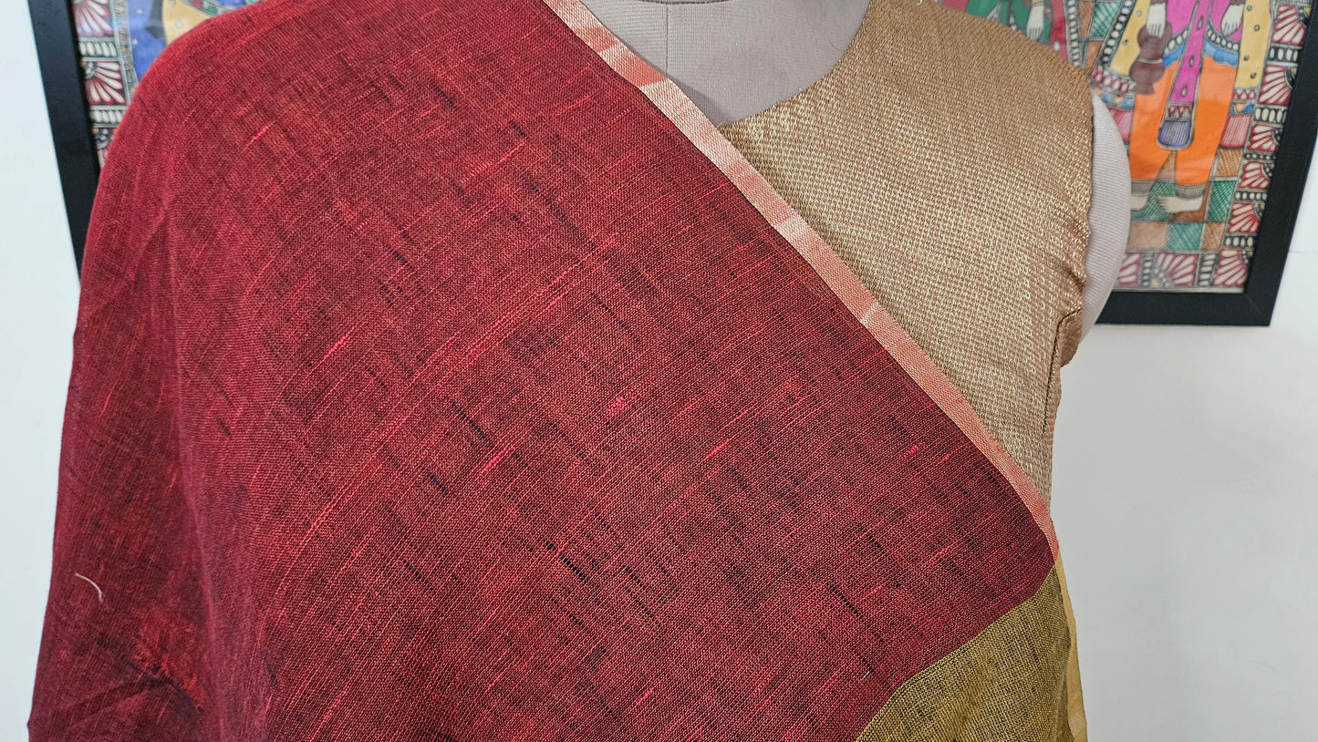 Linen Cotton saree with Original Pen Kalamkari applique work GLK04