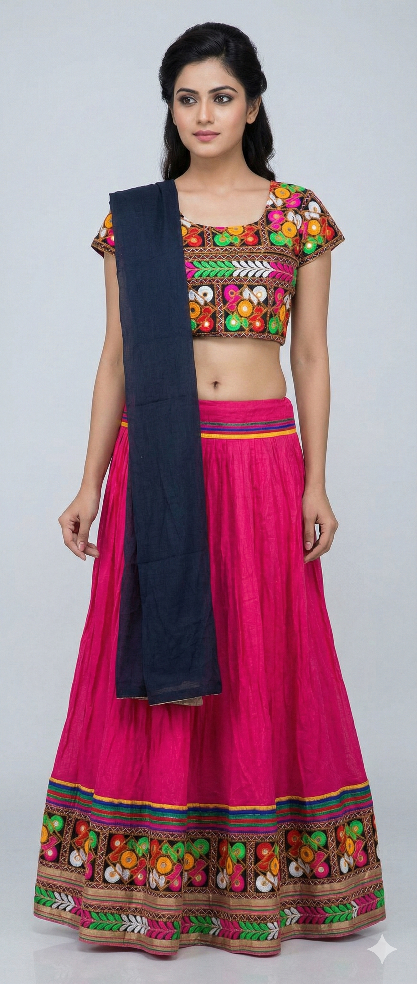 Pink Garba Cotton Chaniya Choli 3 Piece Lehenga Kutchi Work GB07