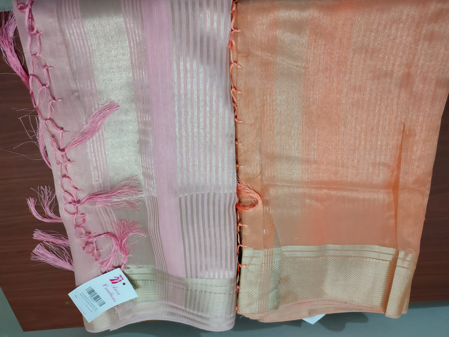 Wholesale Set of 2 Tissue Linen Sarees with Weaving Border & Matching Blouses SIM