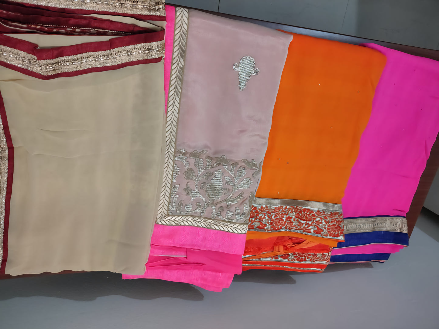 Wholesale Combo Set of 4 Designer Embroidered Georgette Sarees | Elegant Partywear Collection for Weddings & Functions