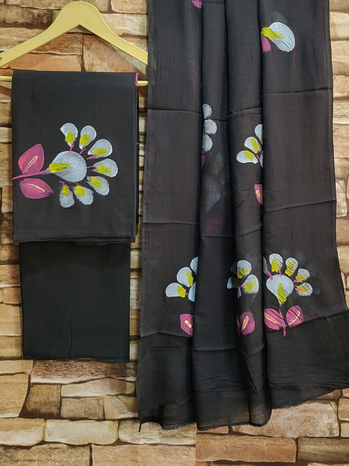 Black Cotton Hand Block Printed Suit Unstitched Dress Material