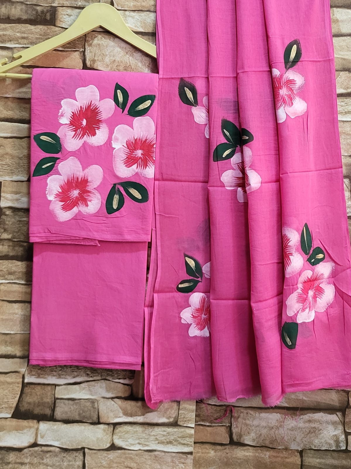Pink Cotton Hand Block Printed Suit Unstitched Dress Material