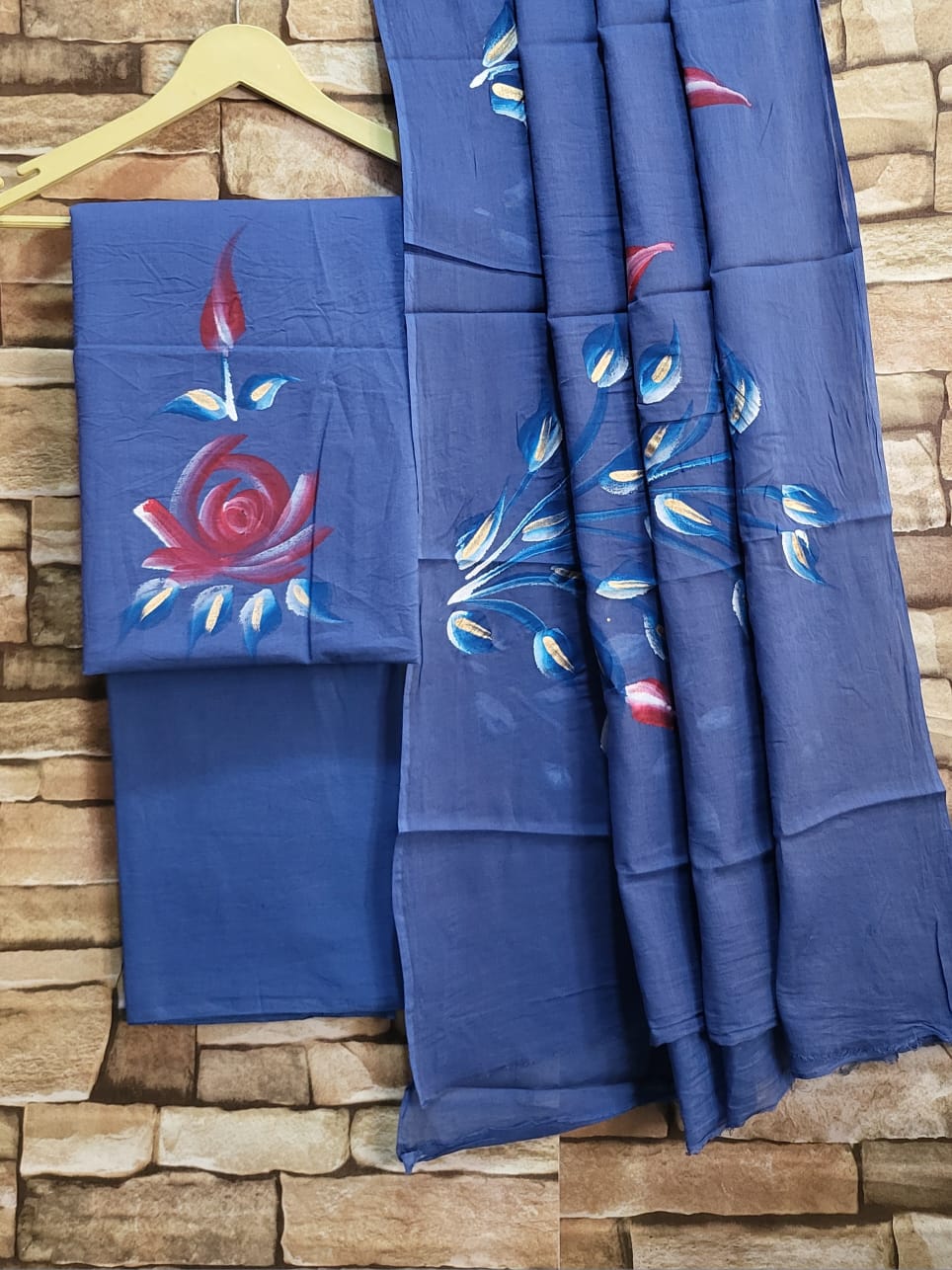 Blue Cotton Hand Block Printed Suit Unstitched Dress Material