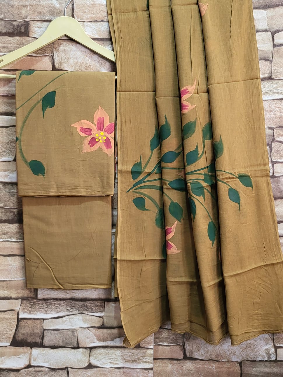 Fawn Cotton Hand Block Printed Suit Unstitched Dress Material