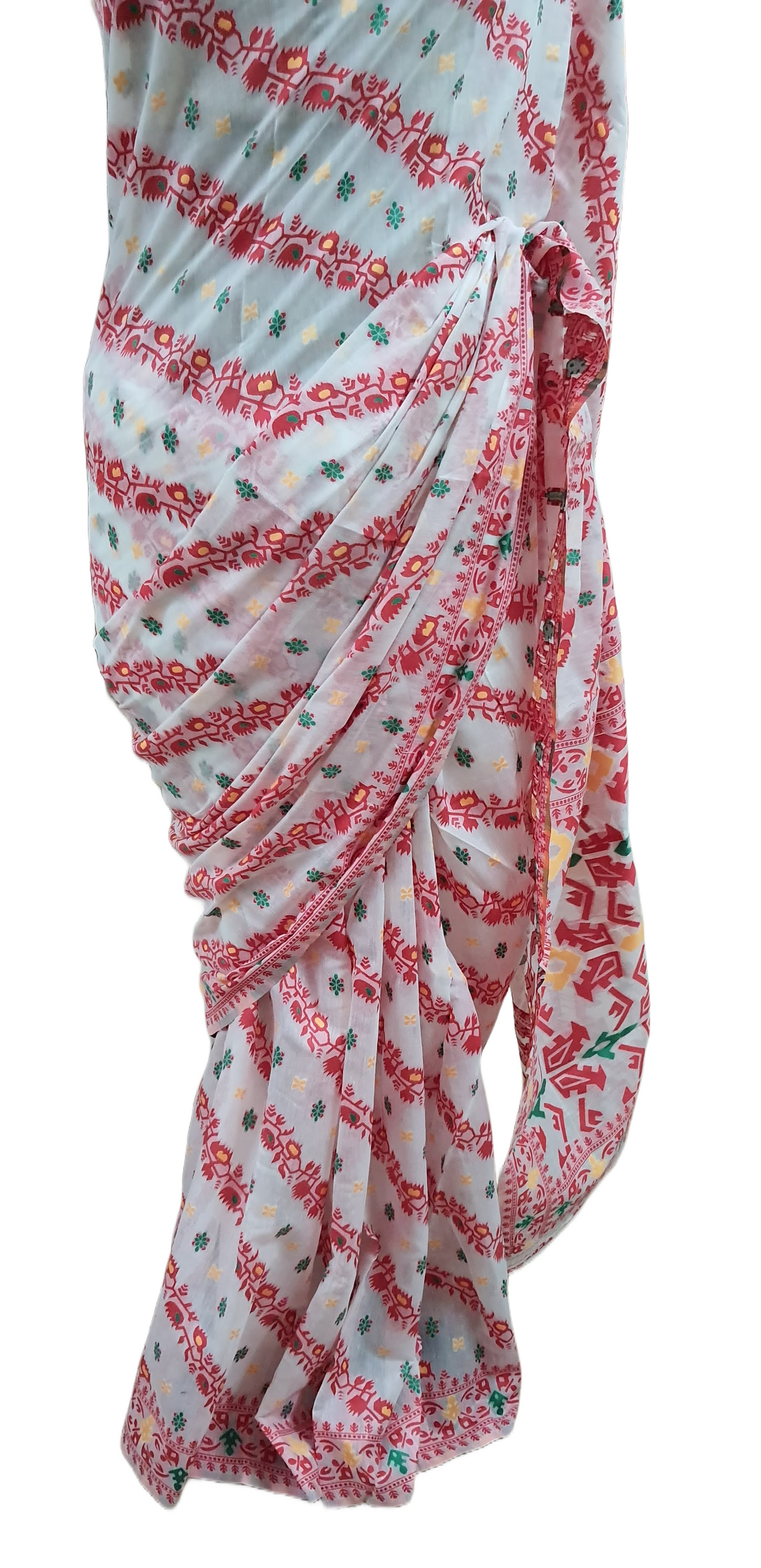 Red White Weaving Semi Jamdani Saree