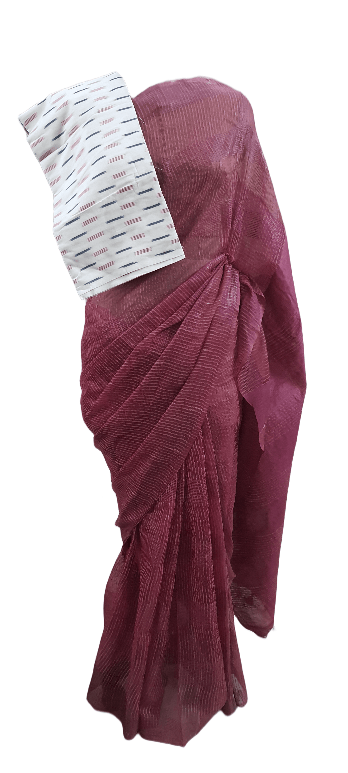 Onion Pink Katan Ghicha Saree with Pure Ikkat Cotton Blouse KG06 - Ethnic's By Anvi Creations