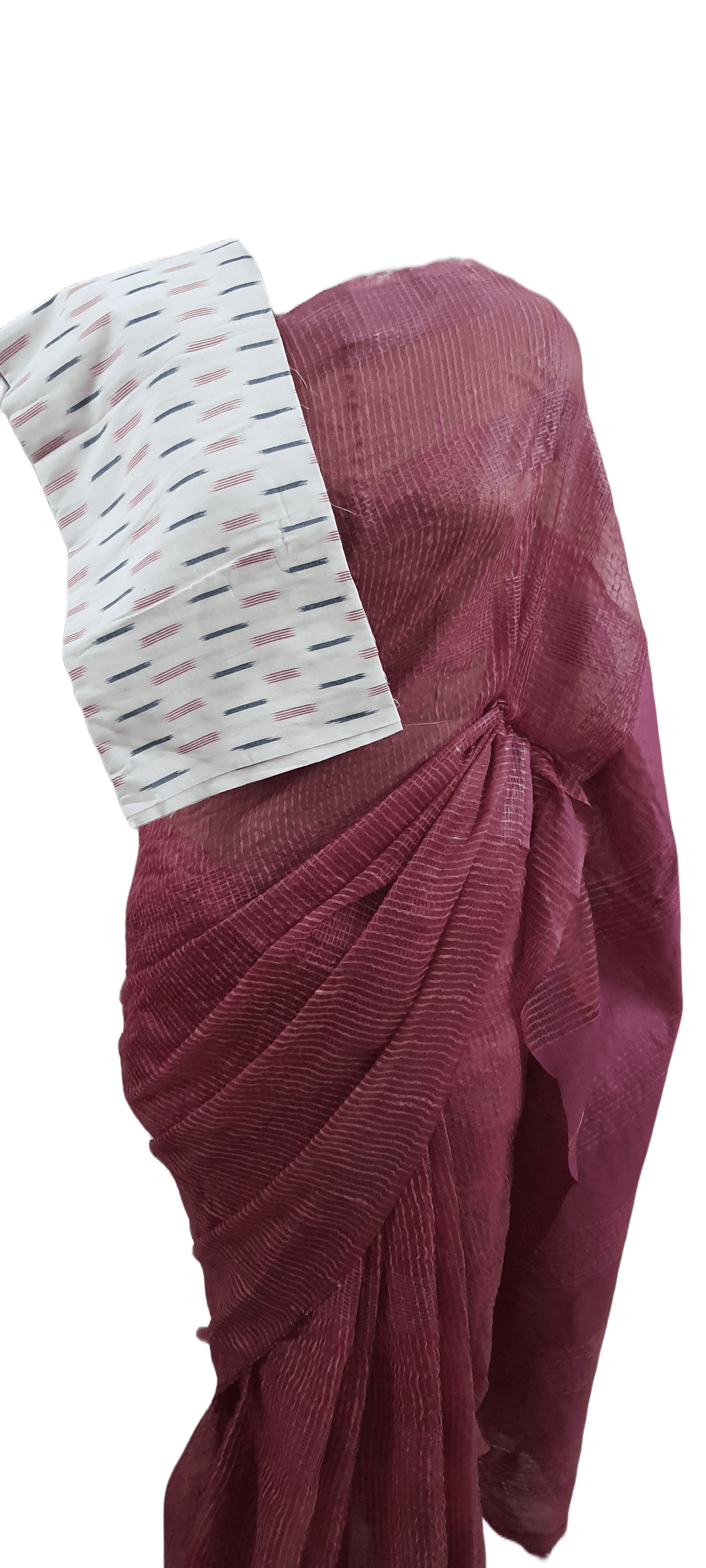 Onion Pink Katan Ghicha Saree with Pure Ikkat Cotton Blouse KG06 - Ethnic's By Anvi Creations