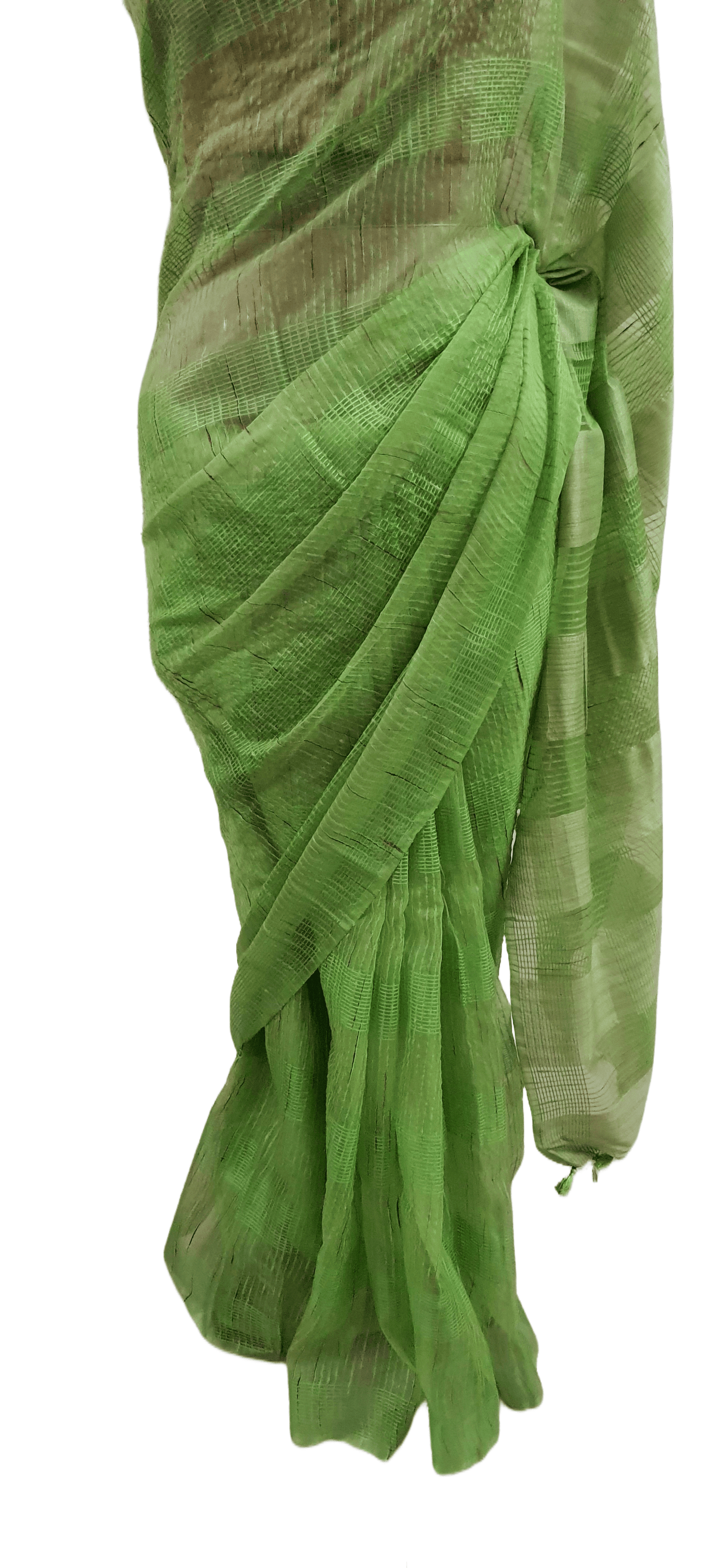 Green Katan Ghicha Saree with Pure Ikkat Cotton Blouse KG07 - Ethnic's By Anvi Creations