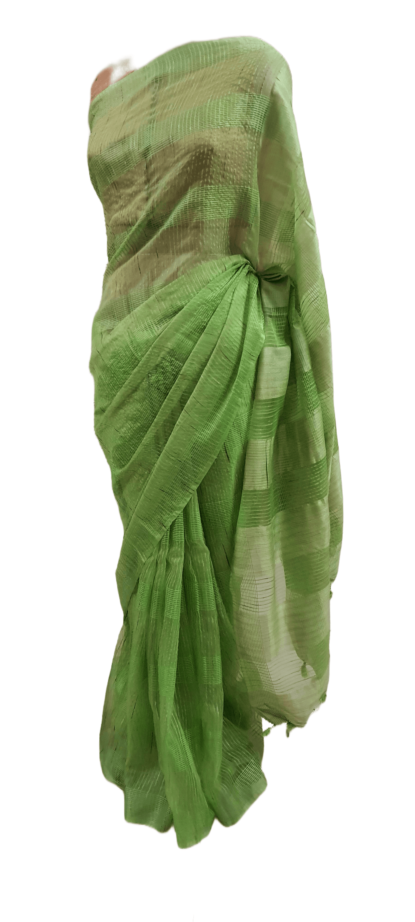 Green Katan Ghicha Saree with Pure Ikkat Cotton Blouse KG07 - Ethnic's By Anvi Creations