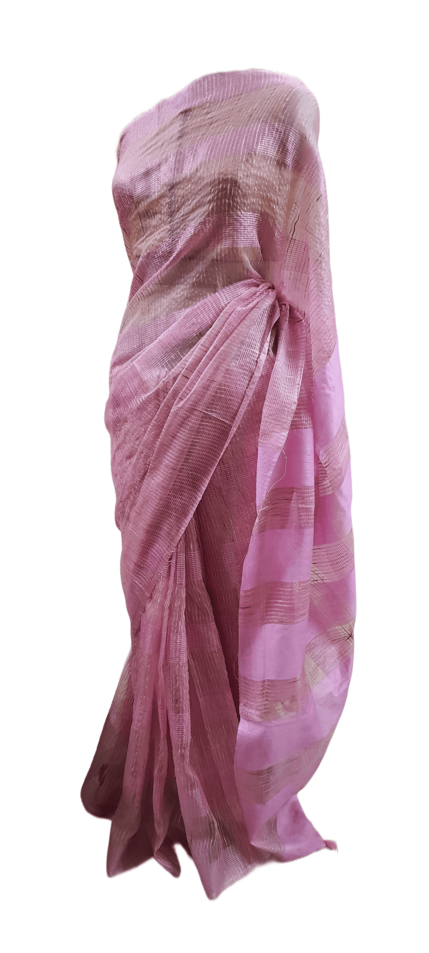 Pink Katan Ghicha Saree with Pure Ikkat Silk Blouse KG10 - Ethnic's By Anvi Creations