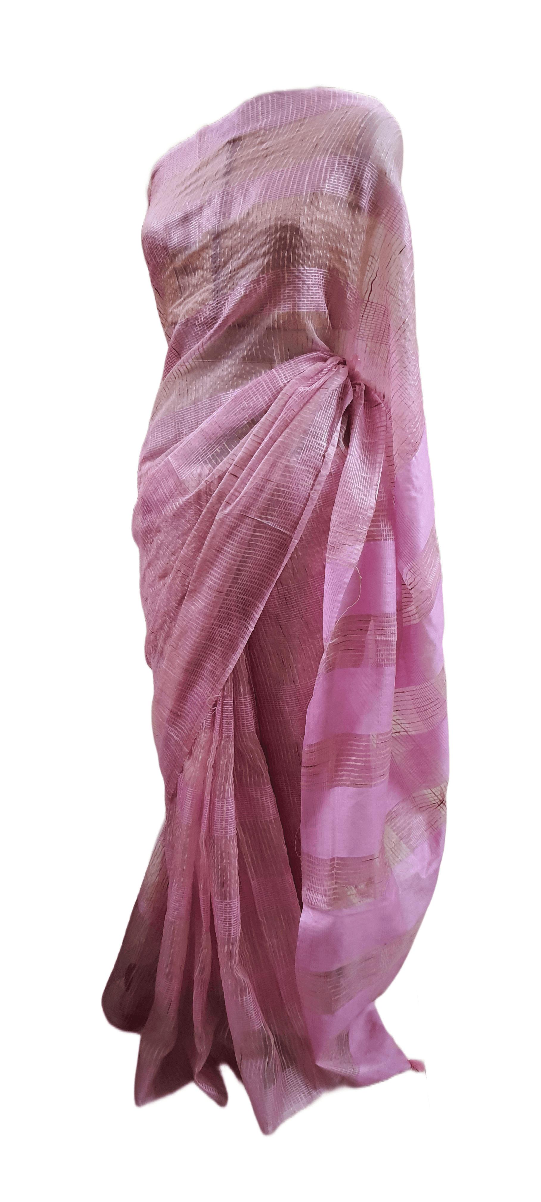 Pink Katan Ghicha Saree with Pure Ikkat Silk Blouse KG10 - Ethnic's By Anvi Creations