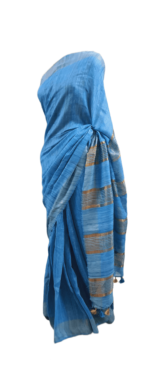 Blue pure Katan Ghicha Saree with Pure Ikkat Silk Blouse KG11 - Ethnic's By Anvi Creations