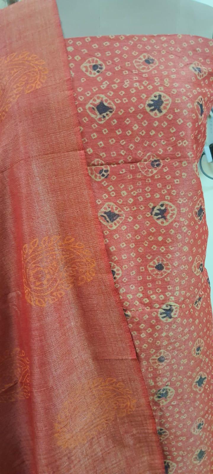 Rust Orange Khadi Cotton Silk Block Printed Suit - Ethnic's By Anvi Creations