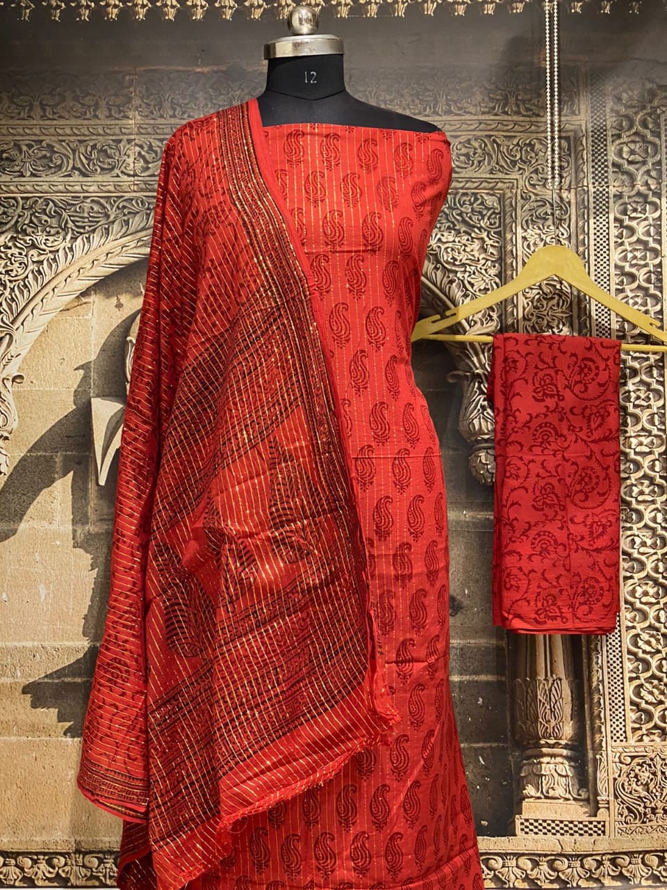 Red Pure Cotton Maheshwari Bagh Printed Suit with Dupatta MH42