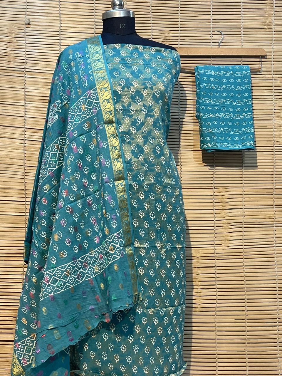 Firozi Blue Pure Cotton Maheshwari Bagh Printed Suit with Dupatta MH48