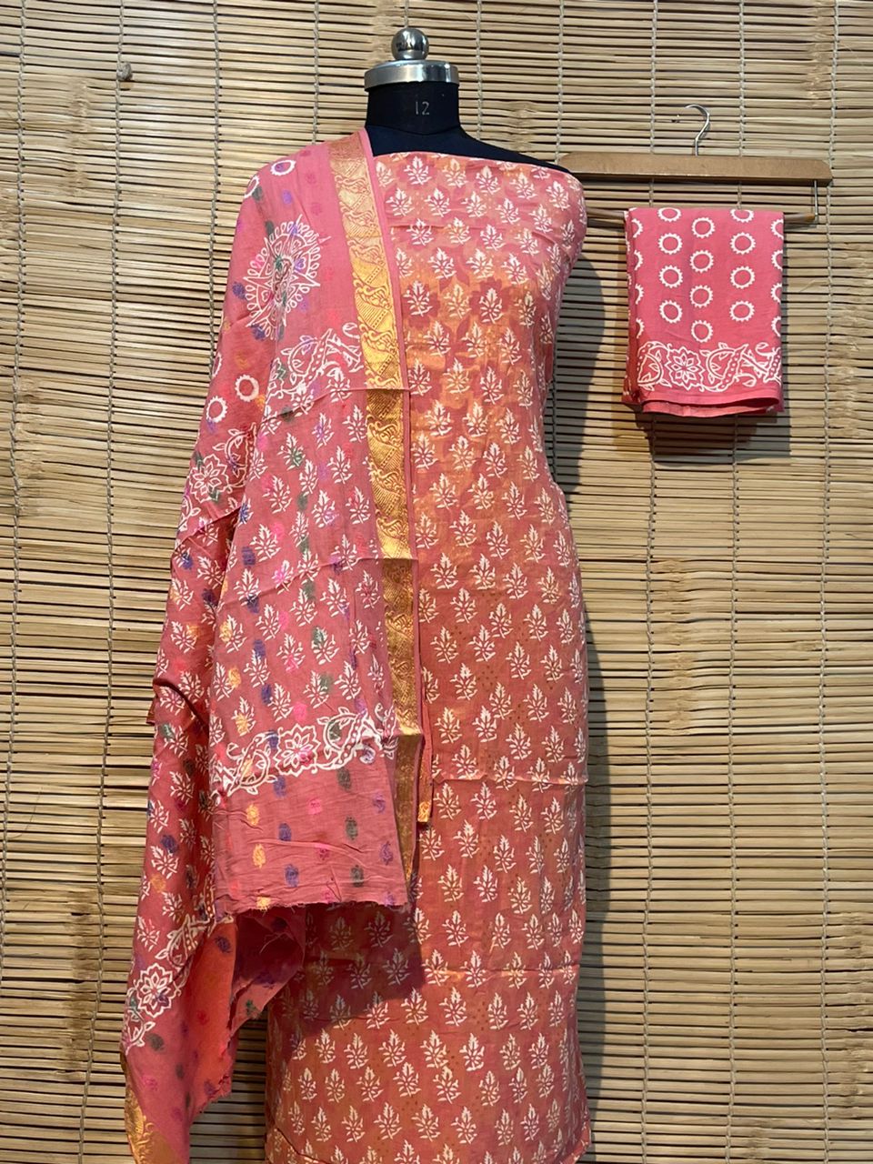 Peachy Pink Pure Cotton Maheshwari Bagh Printed Suit with Dupatta MH49