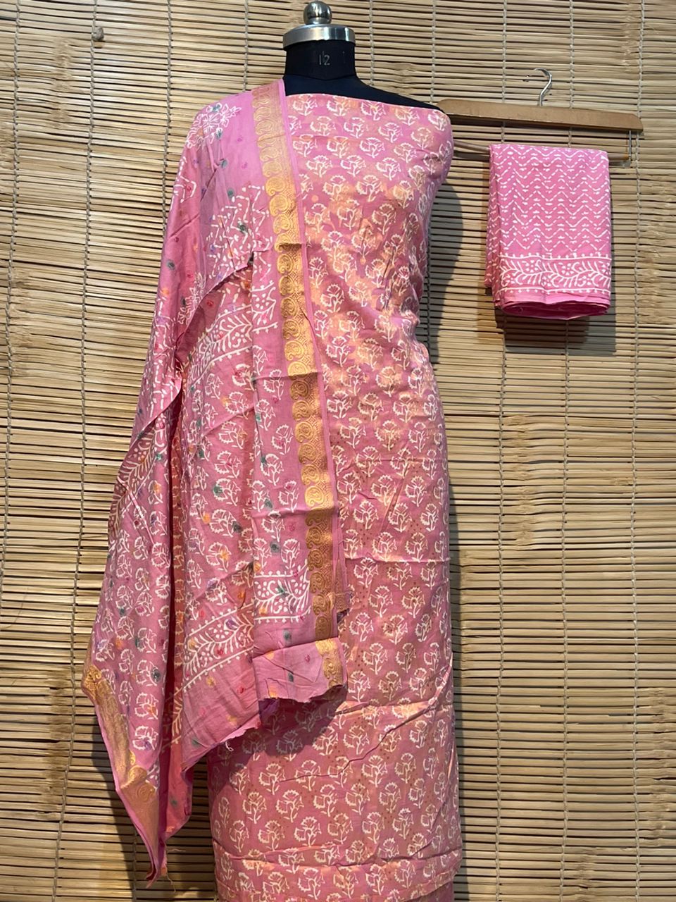 Light Pink Pure Cotton Maheshwari Bagh Printed Suit with Dupatta MH51