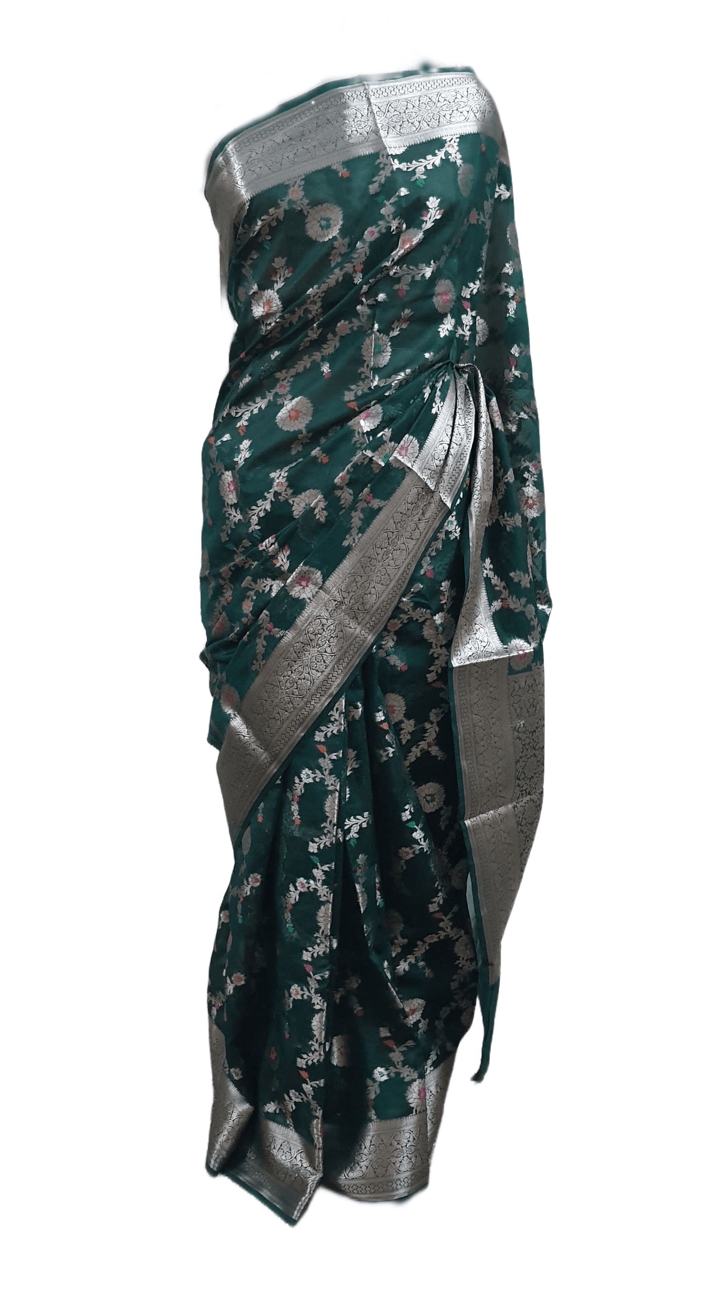 Bottle Green Khaddi Katan Banarasi Saree - Ethnic's By Anvi Creations