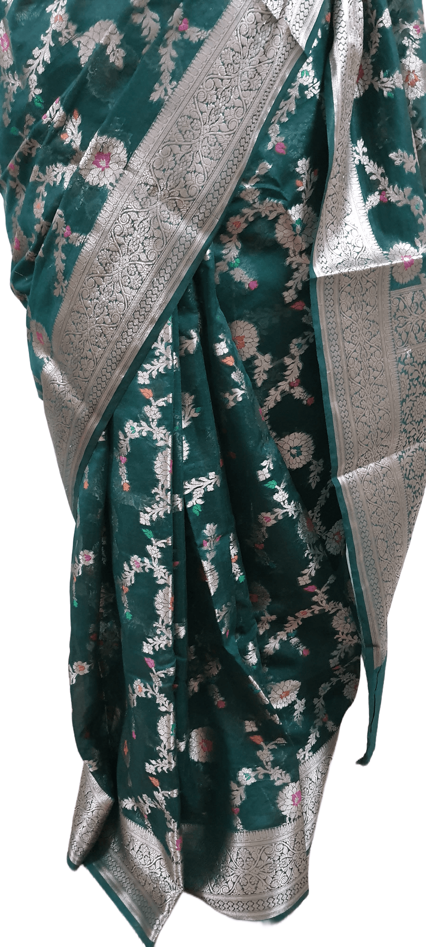 Bottle Green Khaddi Katan Banarasi Saree - Ethnic's By Anvi Creations