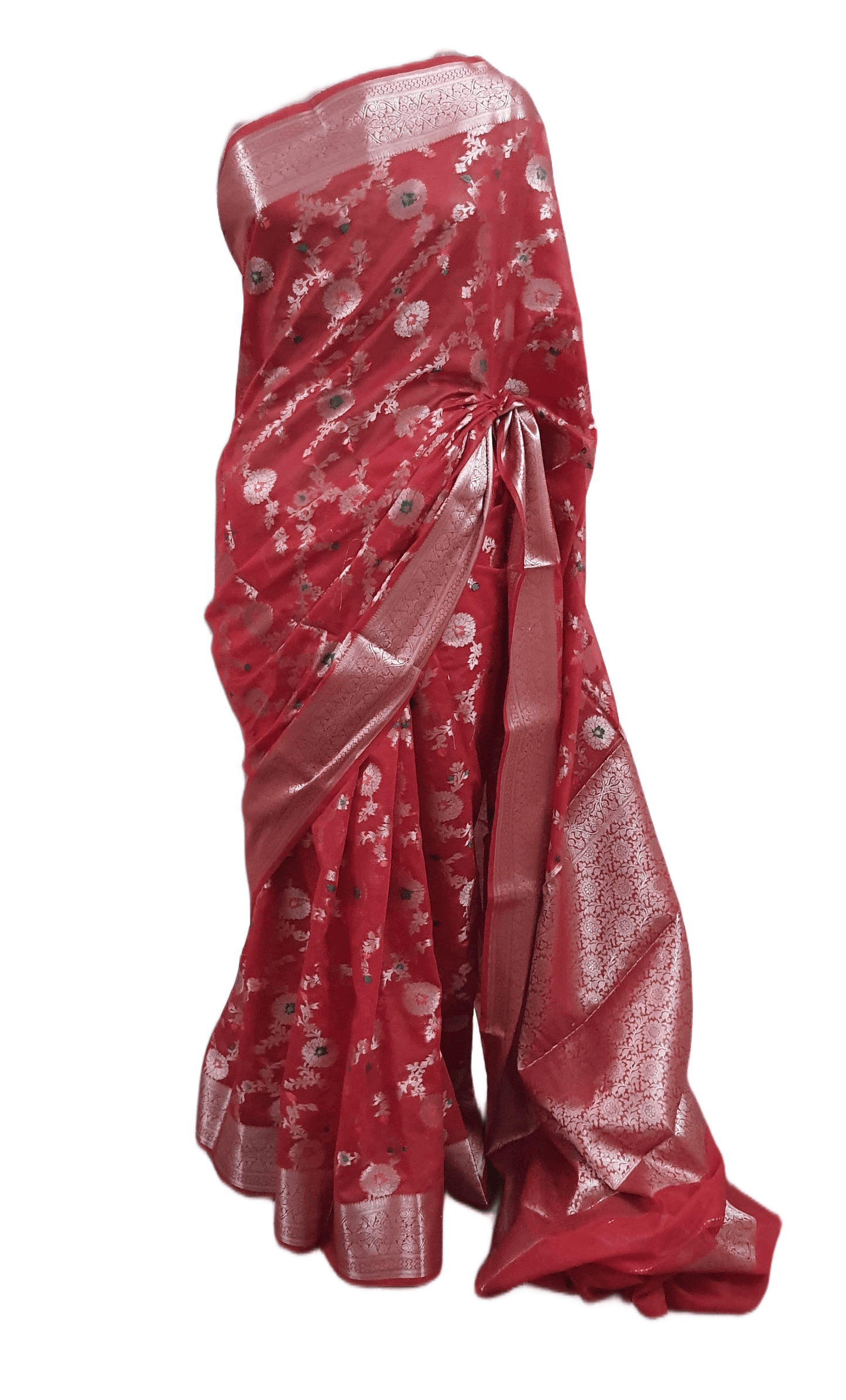 Red Khaddi Katan Banarasi Saree - Ethnic's By Anvi Creations