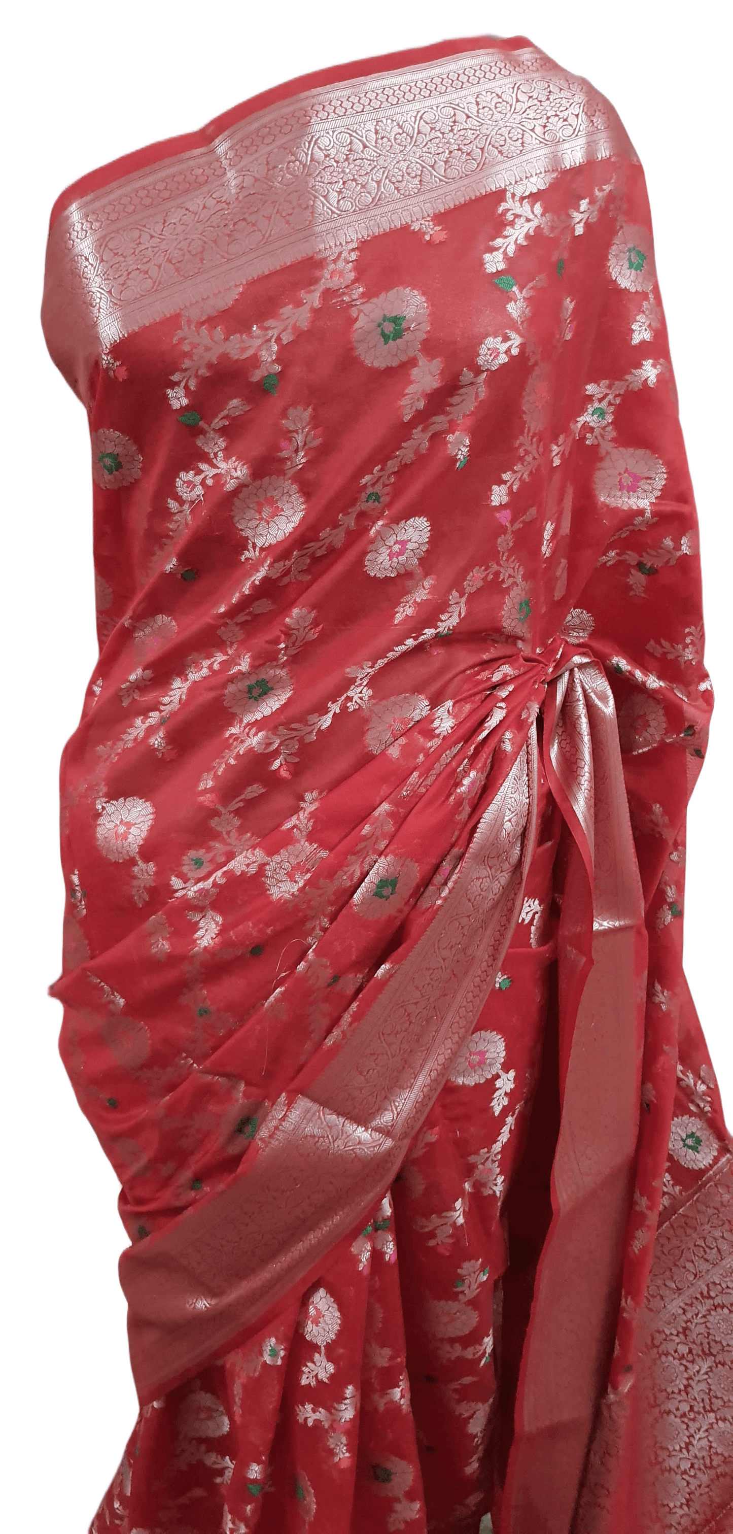 Red Khaddi Katan Banarasi Saree - Ethnic's By Anvi Creations