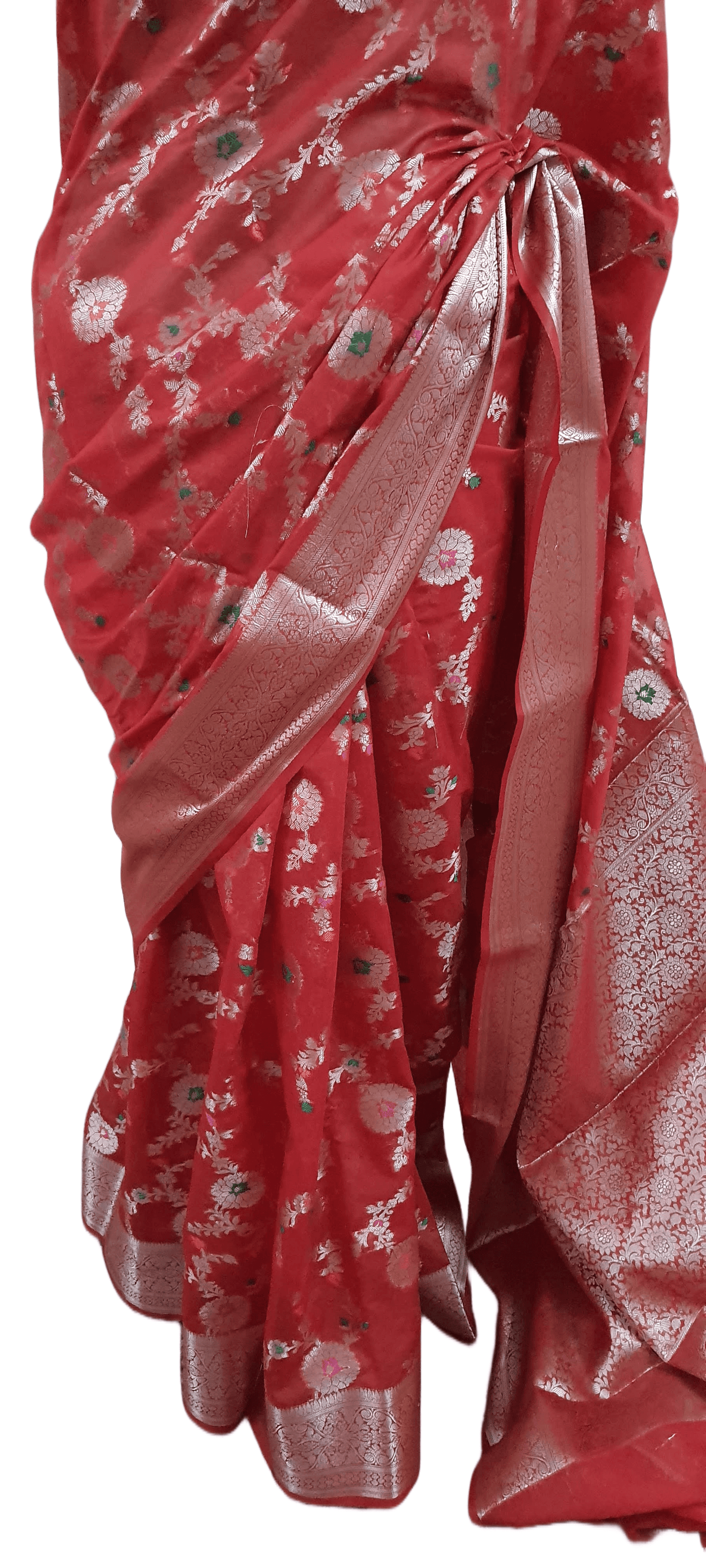 Red Khaddi Katan Banarasi Saree - Ethnic's By Anvi Creations