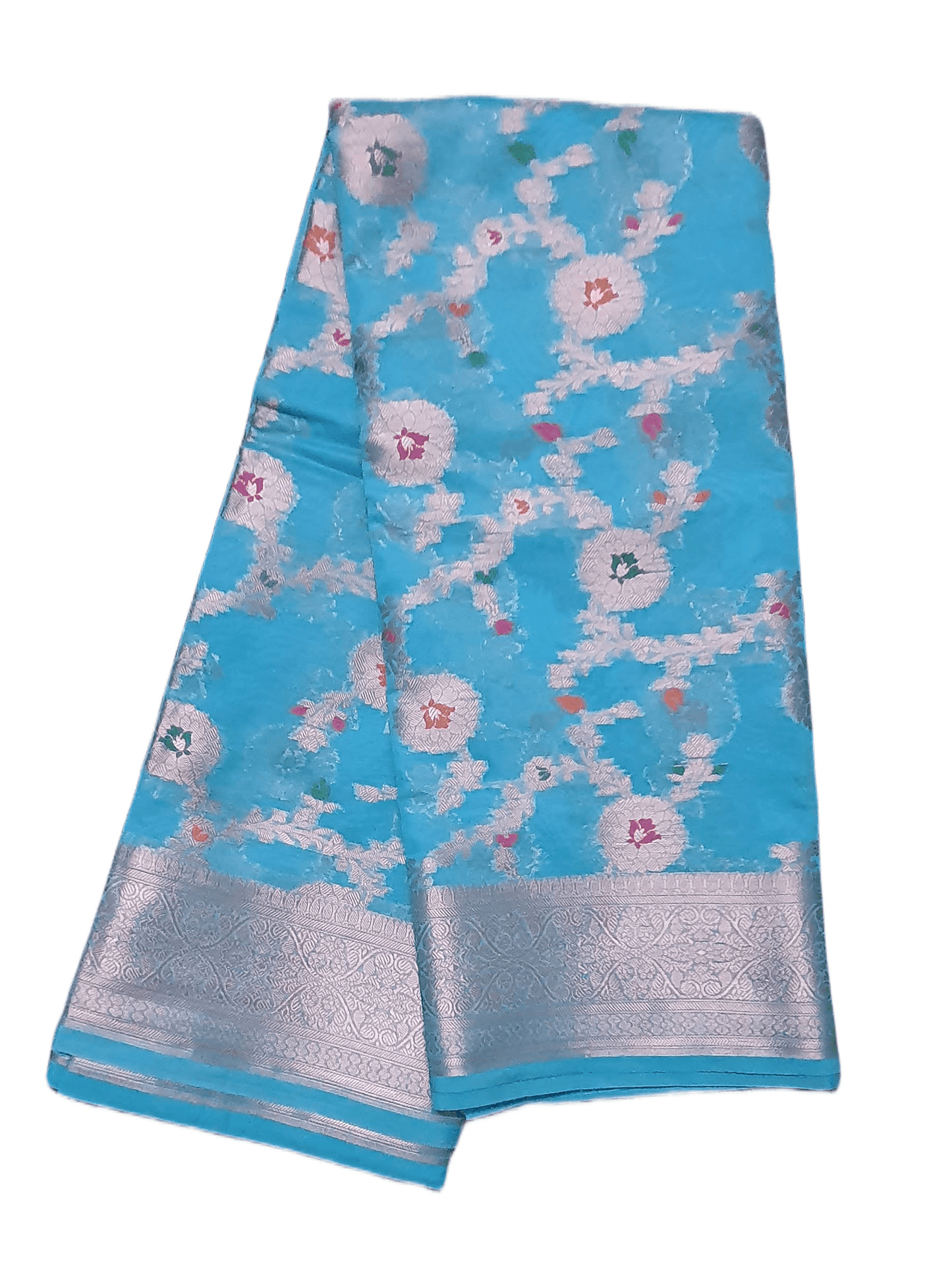 Firozi Blue Khaddi Katan Banarasi Saree - Ethnic's By Anvi Creations