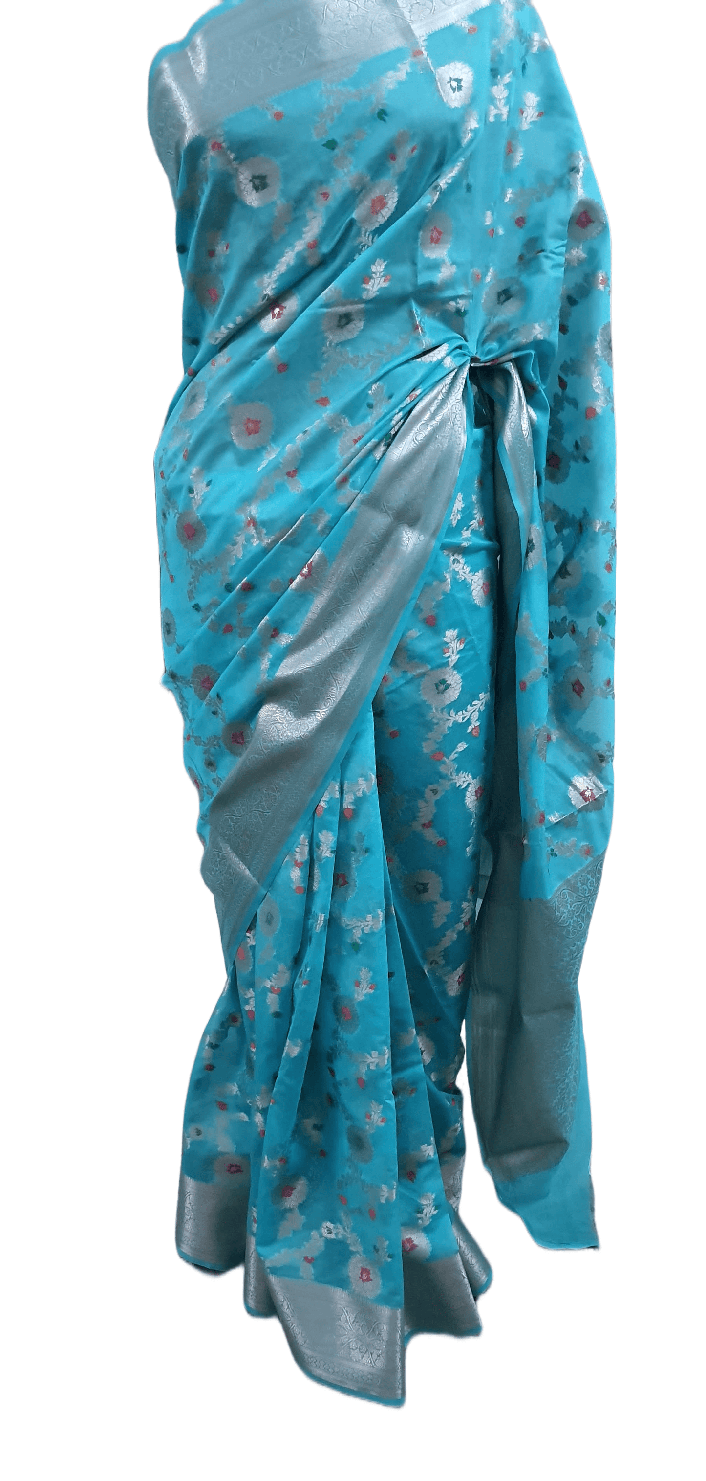 Firozi Blue Khaddi Katan Banarasi Saree - Ethnic's By Anvi Creations