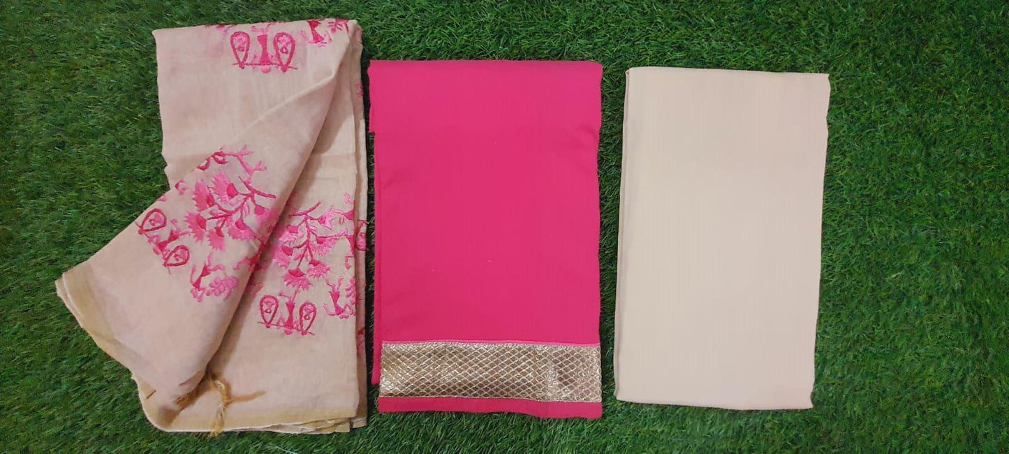 Pink Maheshwari Cotton Silk Dress Material - Ethnic's By Anvi Creations