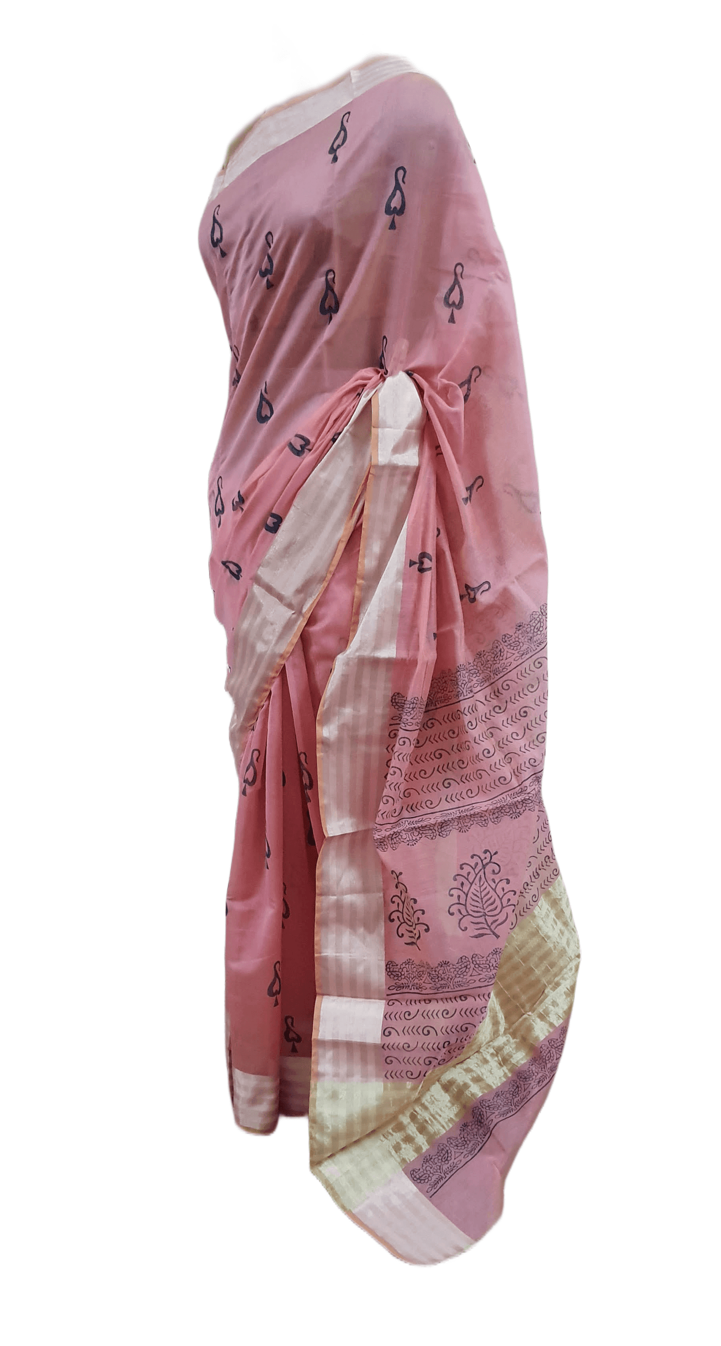 Pure Maheshwari Block Printed Cotton Silk Pink Saree - Ethnic's By Anvi Creations