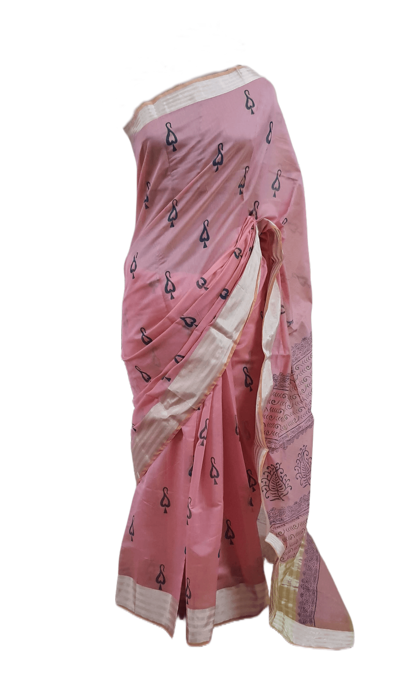Pure Maheshwari Block Printed Cotton Silk Pink Saree - Ethnic's By Anvi Creations