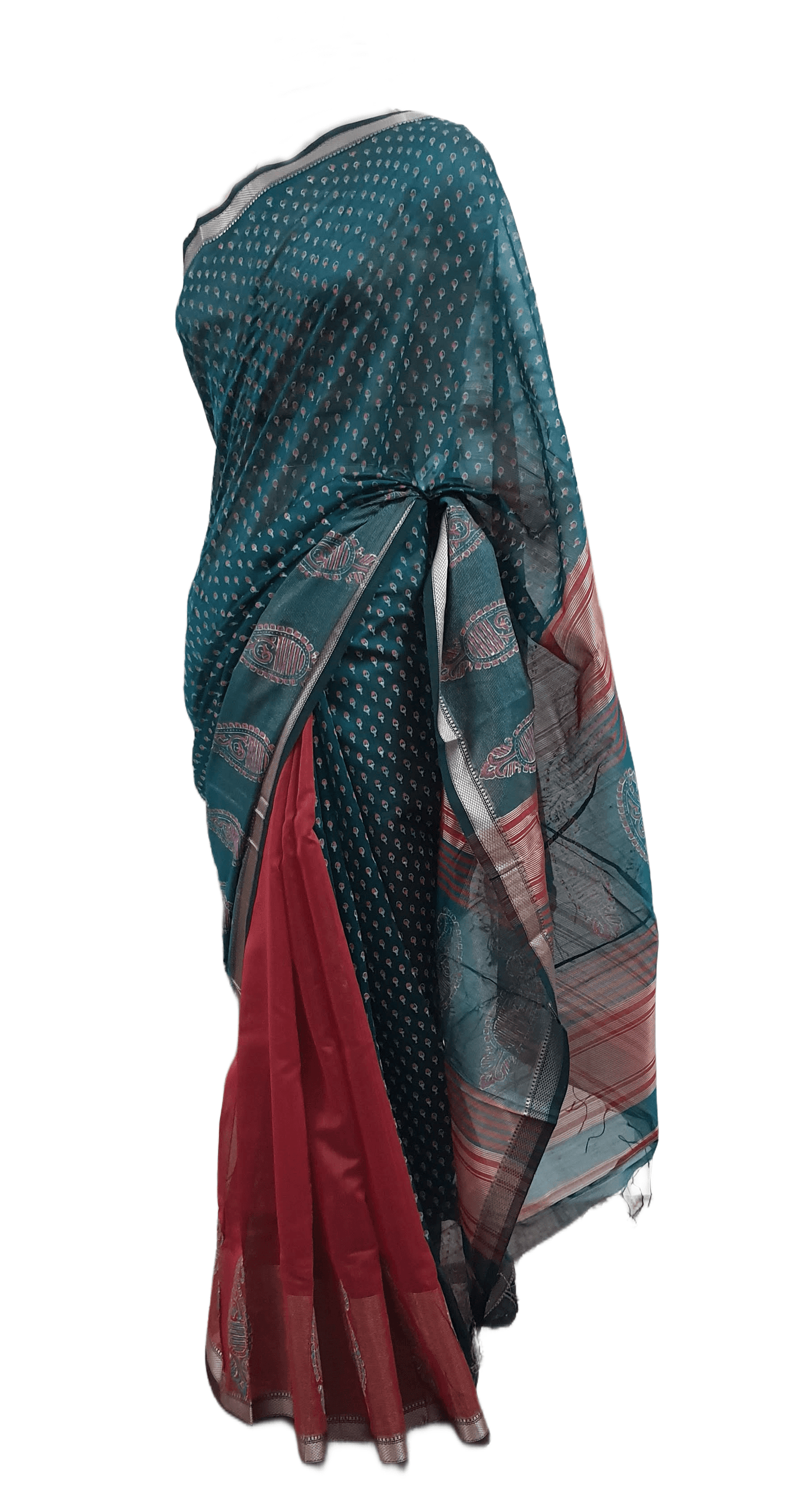 Pure Maheshwari Block Printed Cotton Silk Green Saree - Ethnic's By Anvi Creations