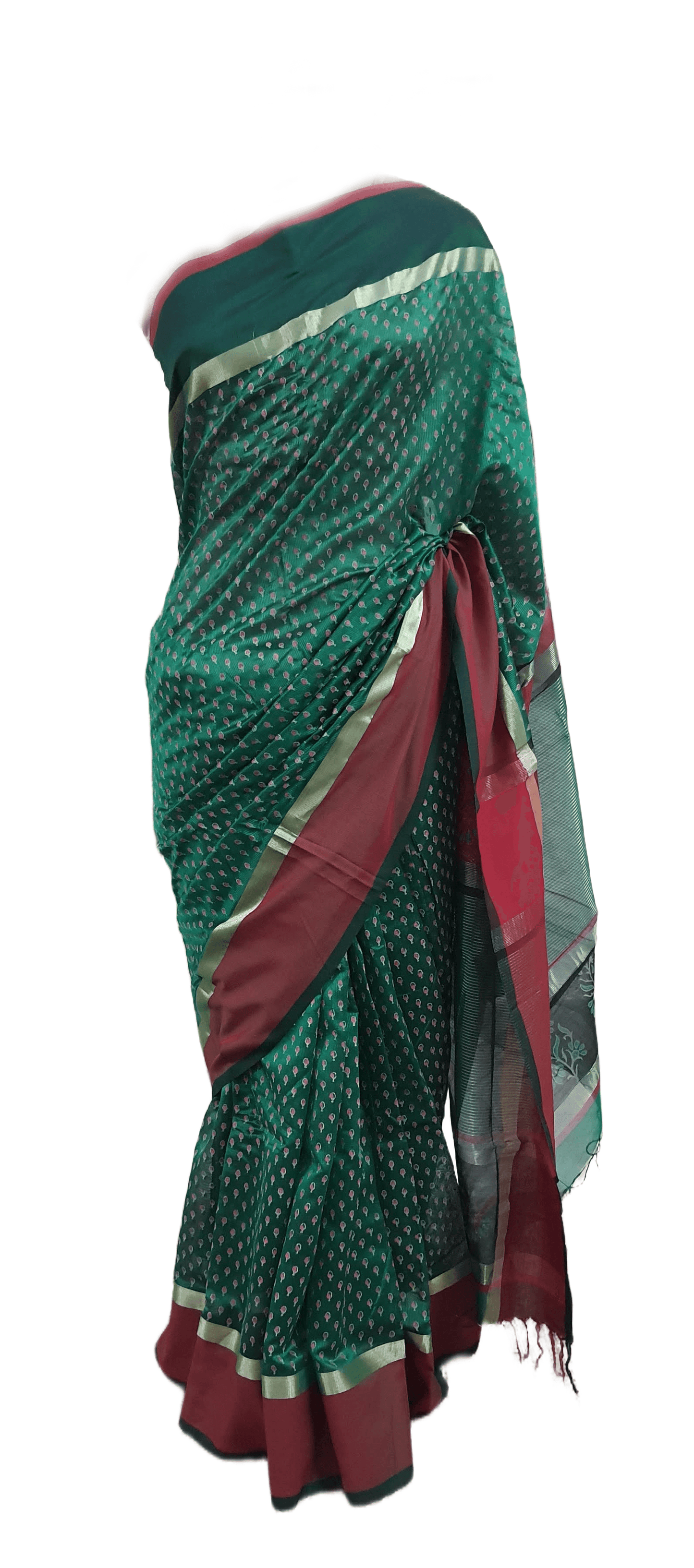 Pure Maheshwari Block Printed Cotton Silk Green Saree - Ethnic's By Anvi Creations