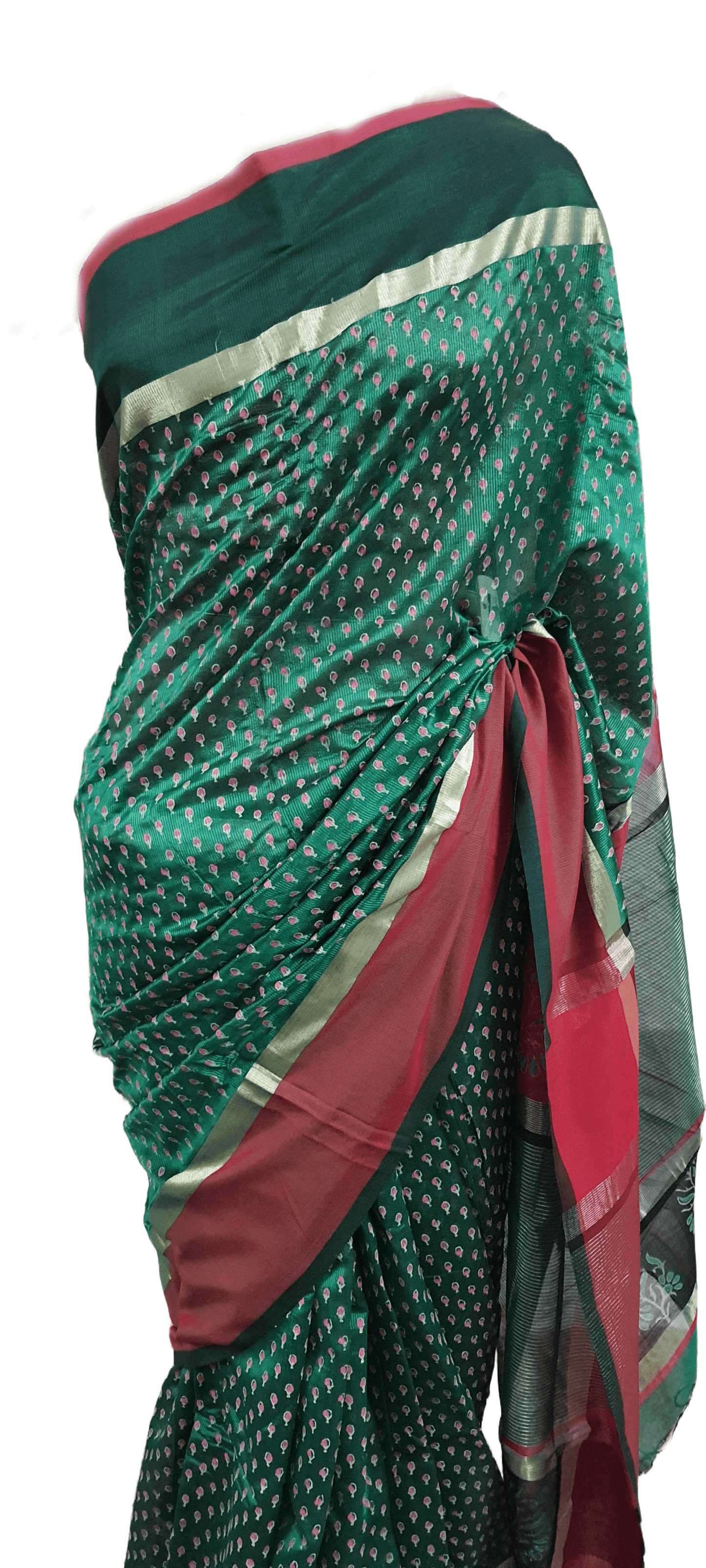 Pure Maheshwari Block Printed Cotton Silk Green Saree - Ethnic's By Anvi Creations