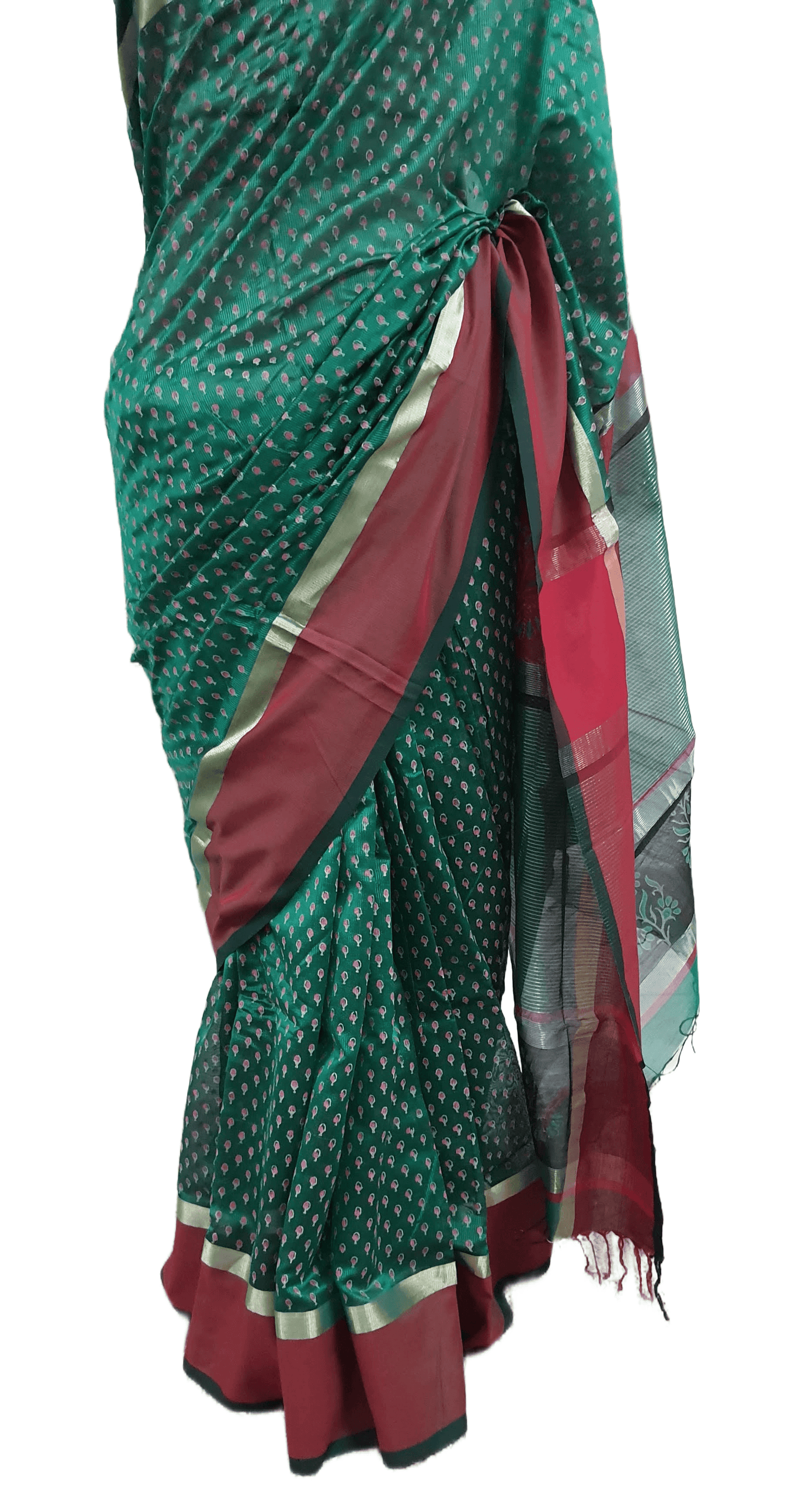 Pure Maheshwari Block Printed Cotton Silk Green Saree - Ethnic's By Anvi Creations