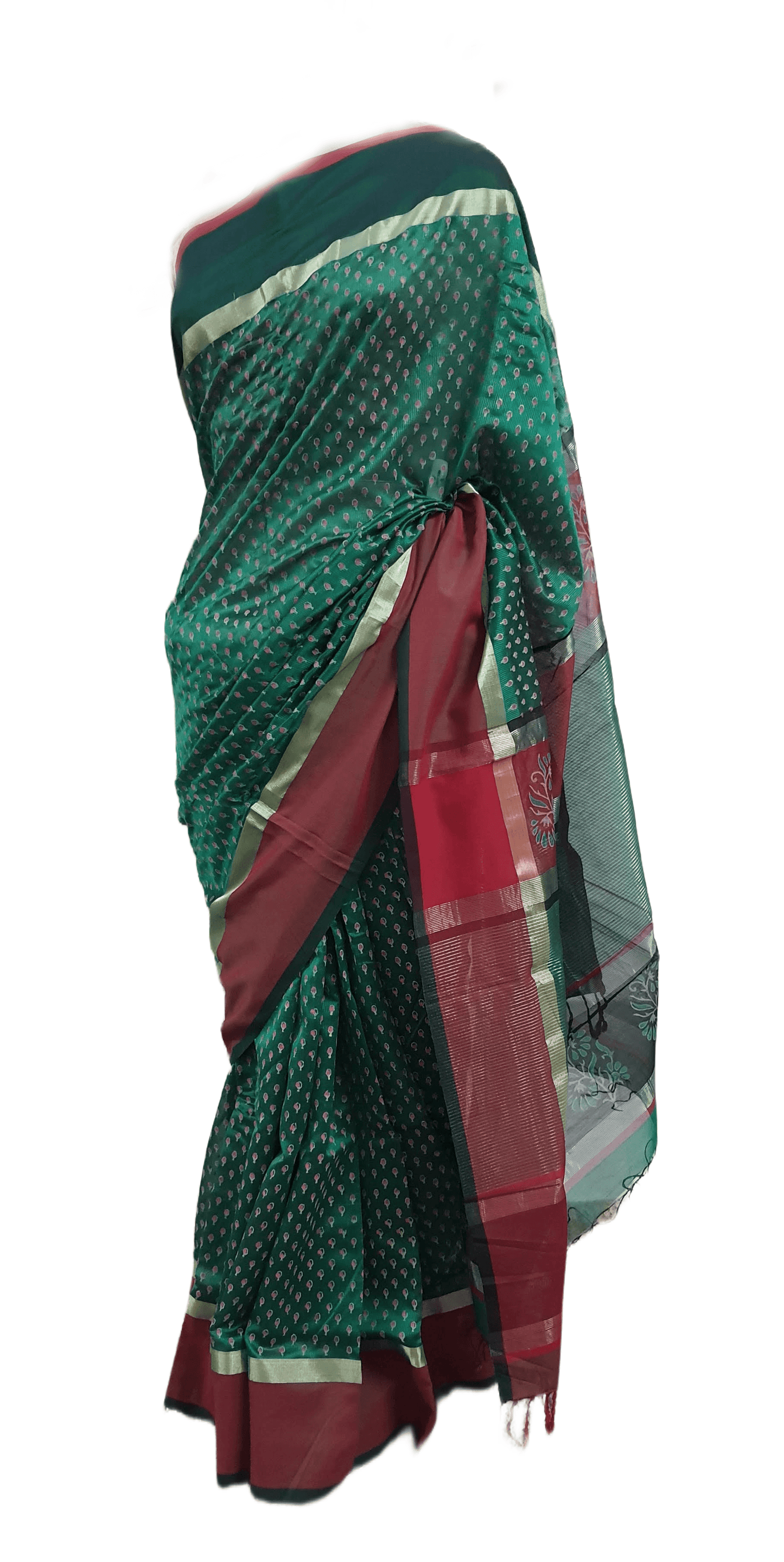 Pure Maheshwari Block Printed Cotton Silk Green Saree - Ethnic's By Anvi Creations