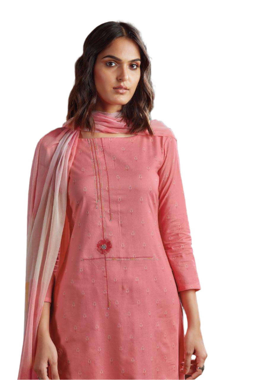 Pink Cotton Printed Light Embroidered Salwar Kameez Dress Material 403D