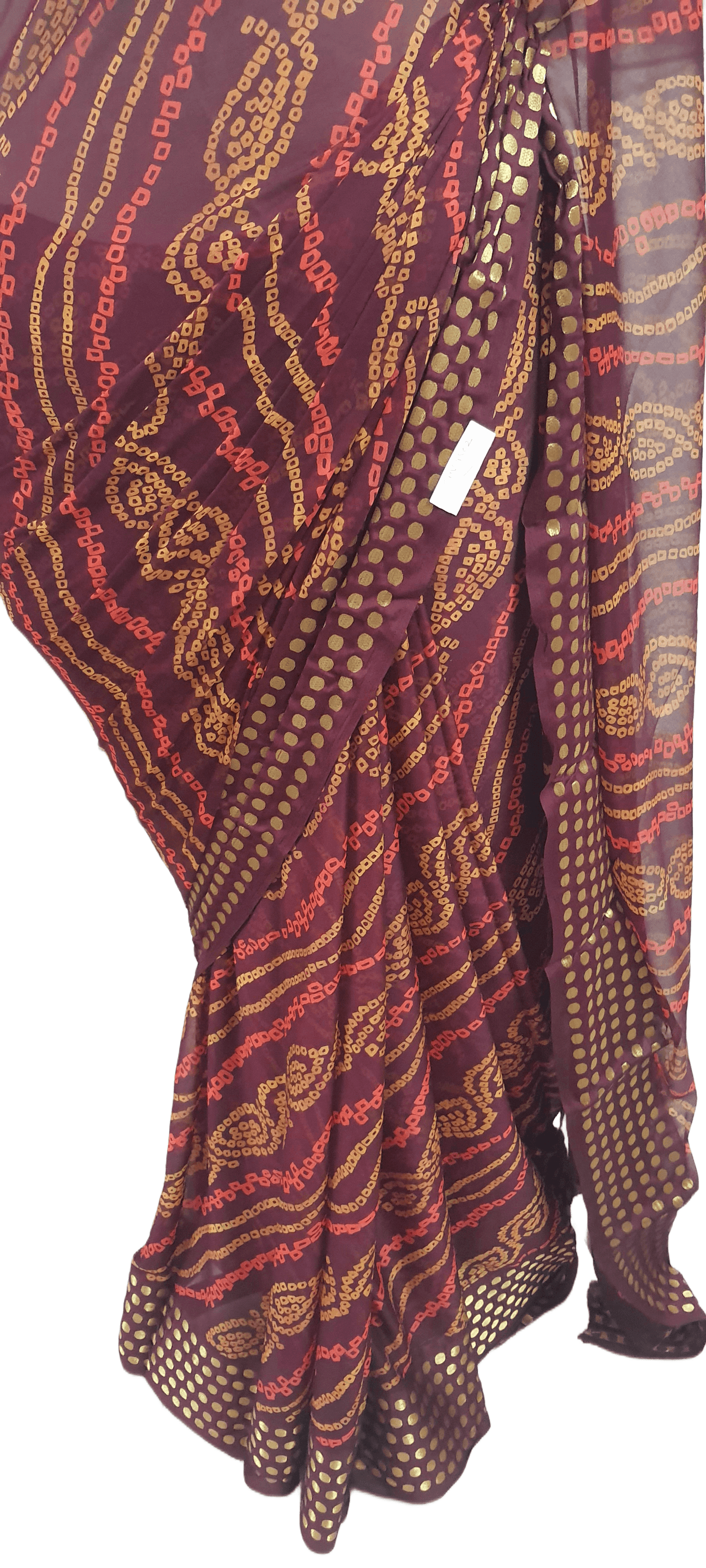 Maroonish Brown Bandhej Bandhani Printed Chinon Chiffon saree SHVGS02 - Ethnic's By Anvi Creations