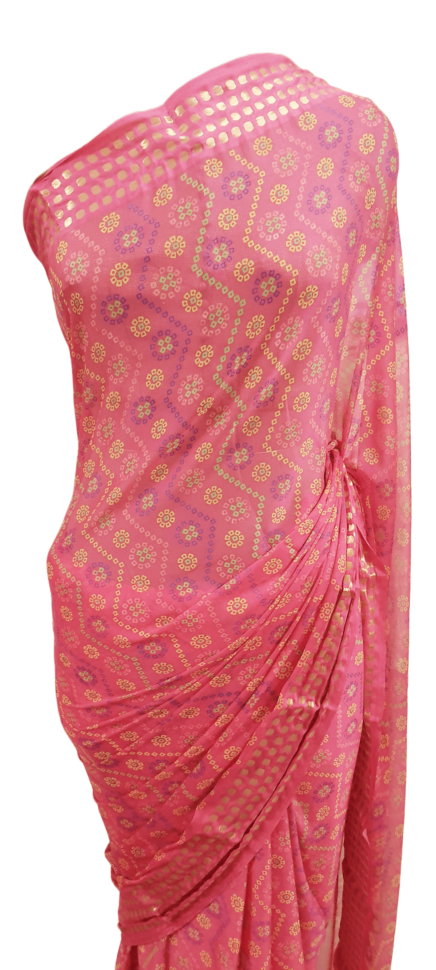 Carrot Pink Bandhej Bandhani Printed Chinon Chiffon saree SHVGS03 - Ethnic's By Anvi Creations