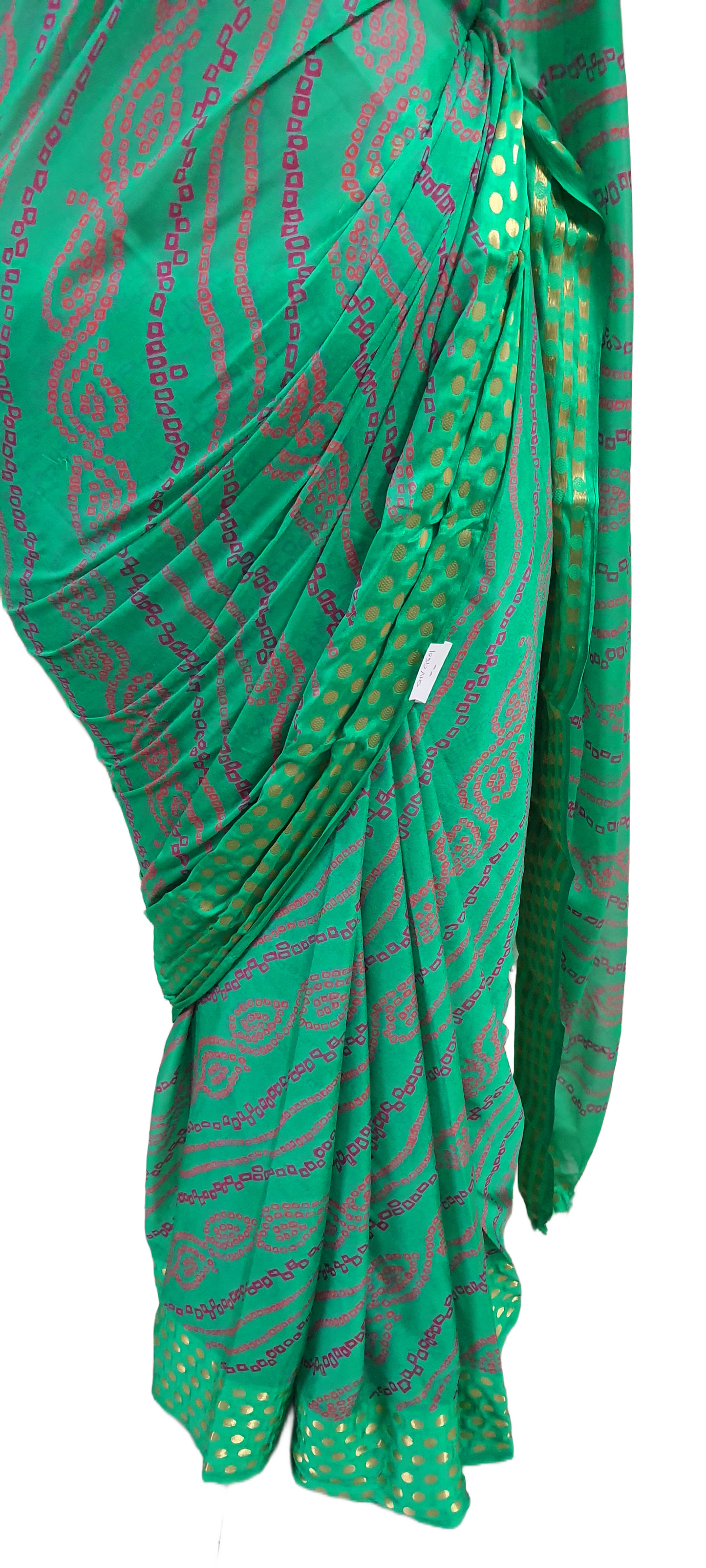 Turquoise Green Bandhej Bandhani Printed Chinon Chiffon saree SHVGS04
