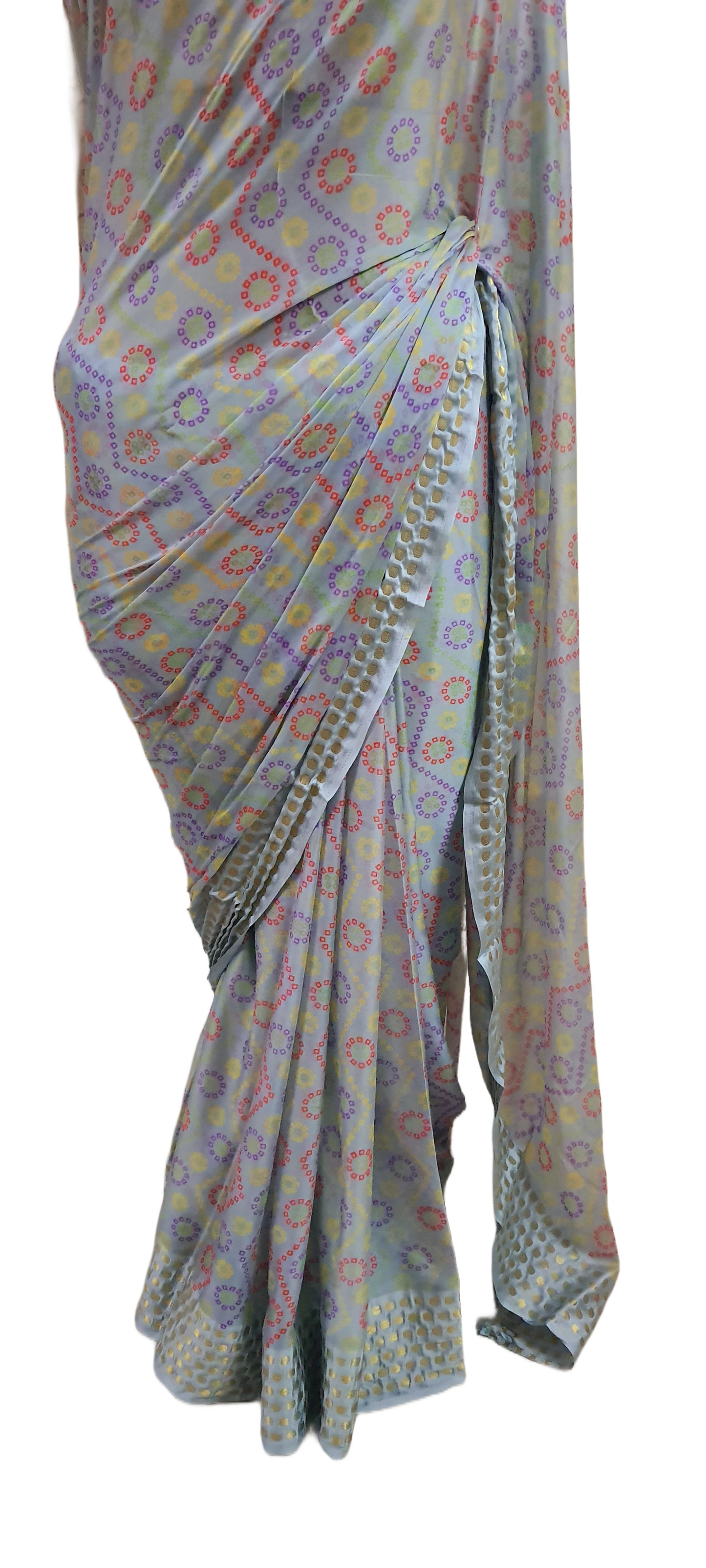 Gray Bandhej Bandhani Printed Chinon Chiffon saree SHVGS05